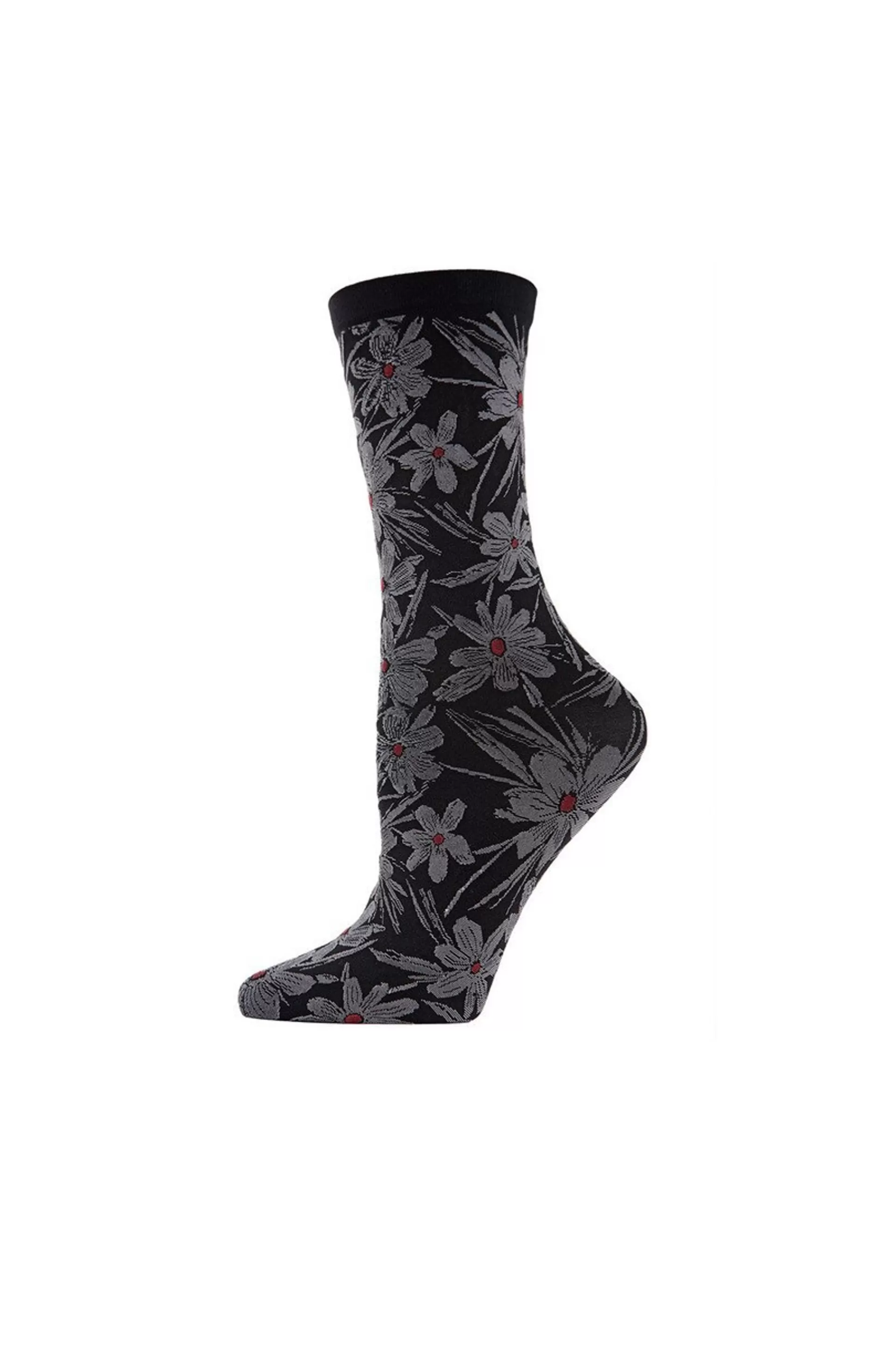 Natori Socks<Abstract Floral Crew Socks Black