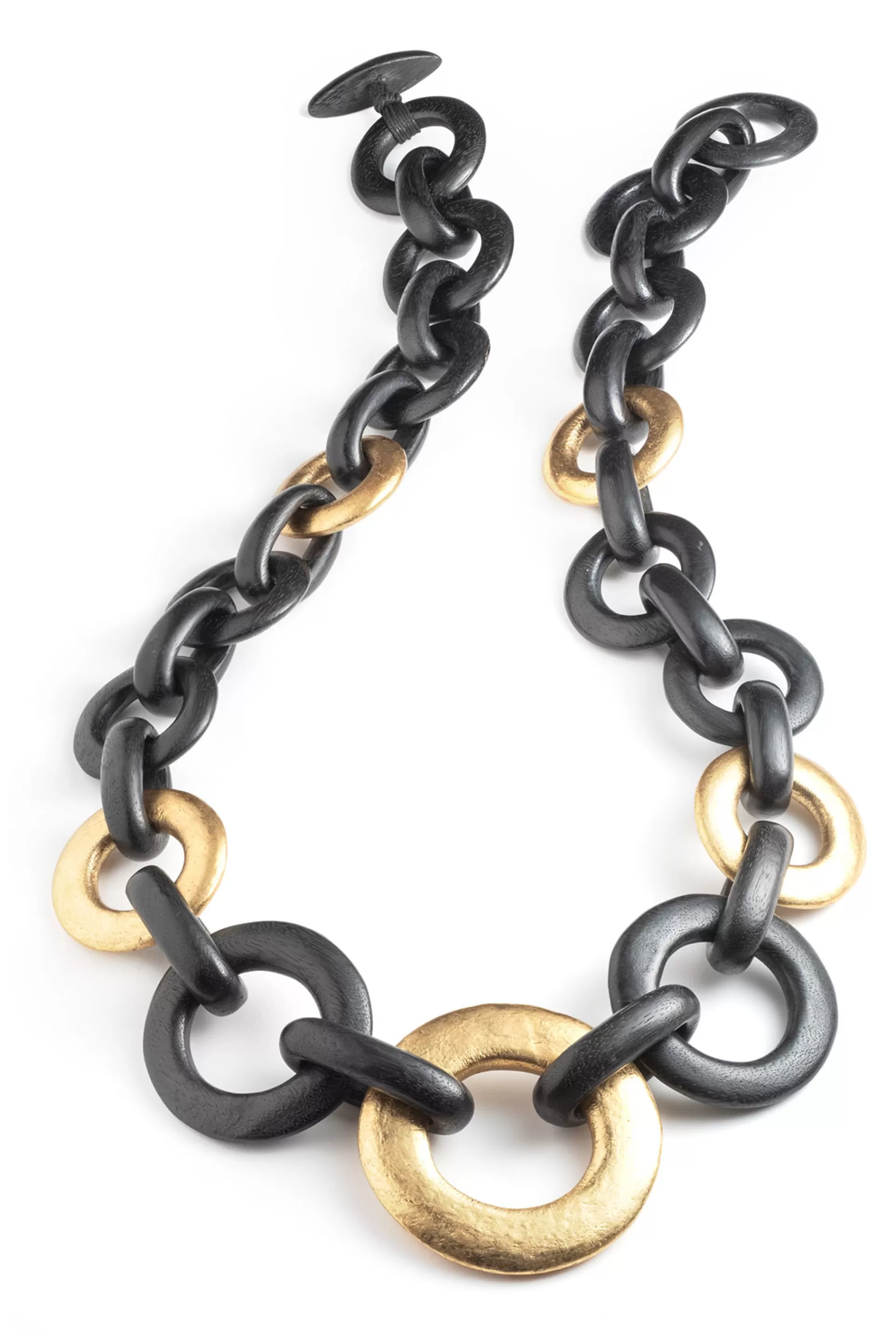 Natori Necklaces<Acacia Wood And Gold Plated Circle Chain Link Necklace Black/Gold