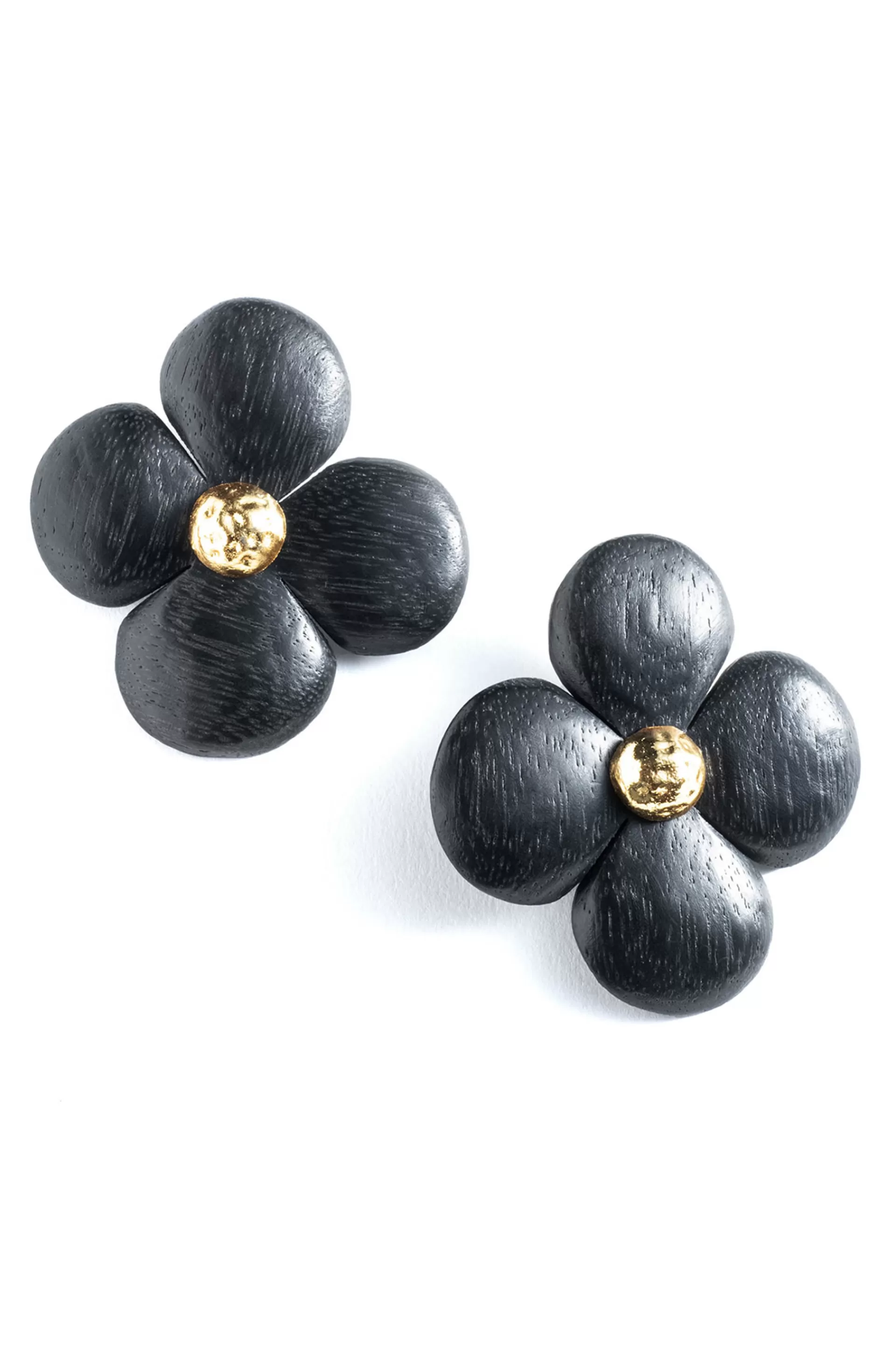 Natori Earrings<Acacia Wood And Silver Plated Floral Earrings Black