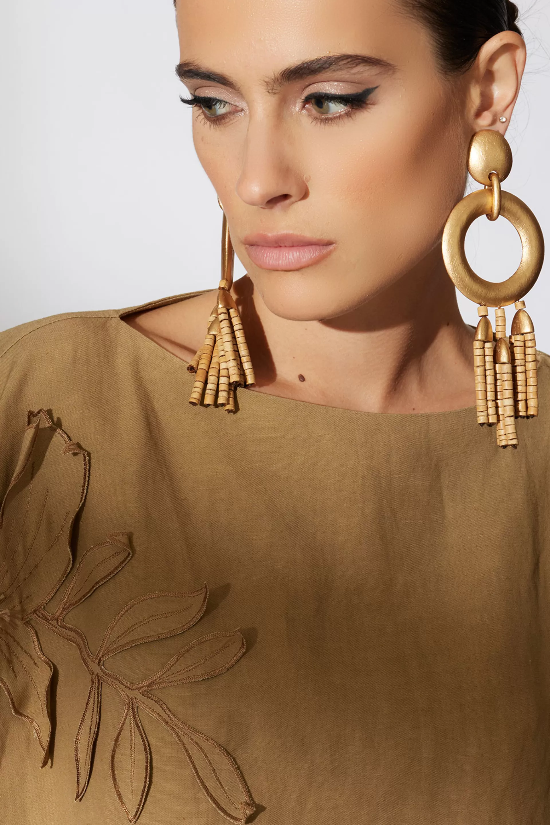 Natori Earrings<Acacia Wood Gold Fringe Beaded Earrings Antique Gold