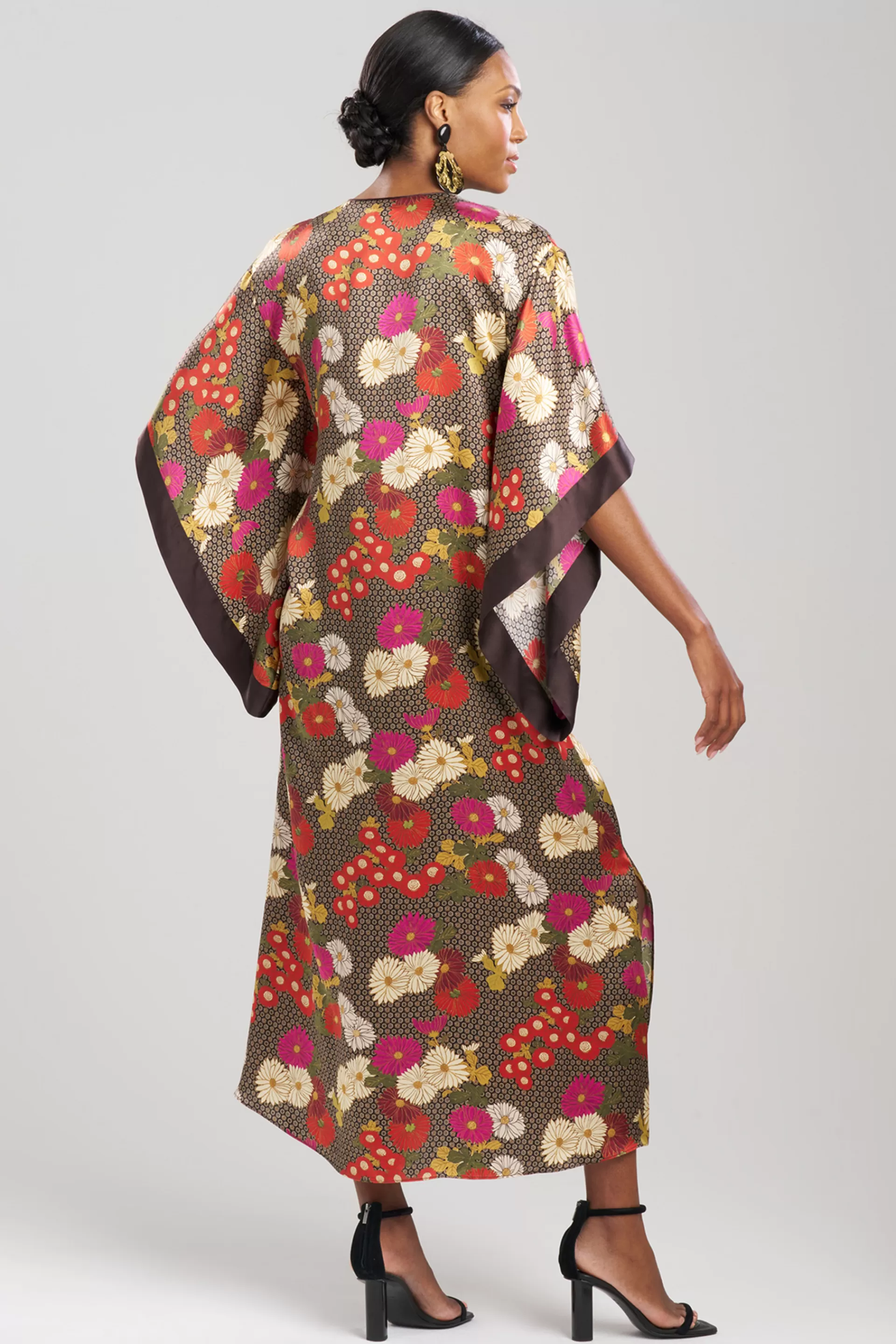 Natori Caftan Dresses<Agathe Kimono Sleeve Silk Caftan Chocolate