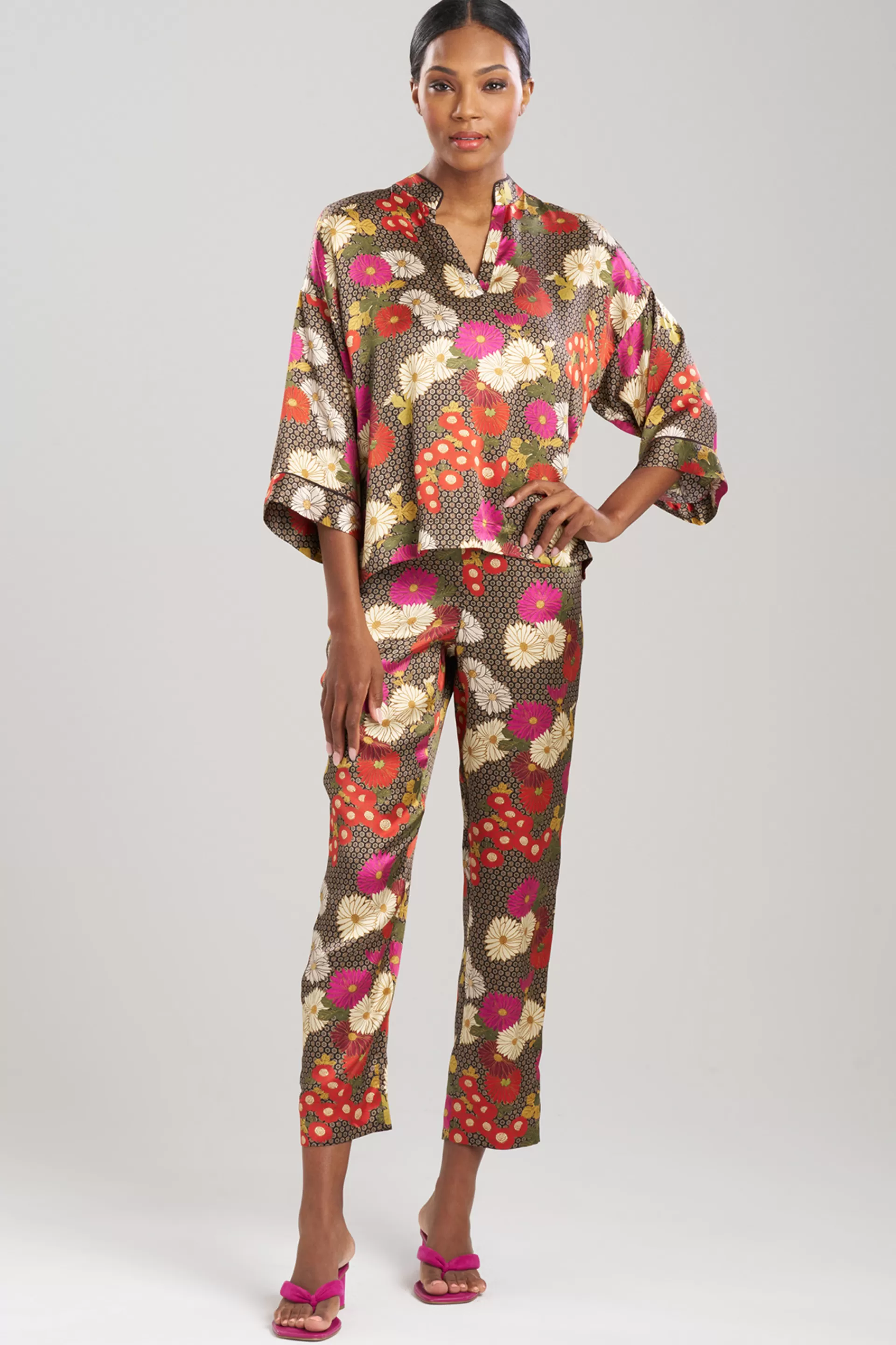 Natori Pajama Sets<Agathe Mandarin Silk PJ Chocolate