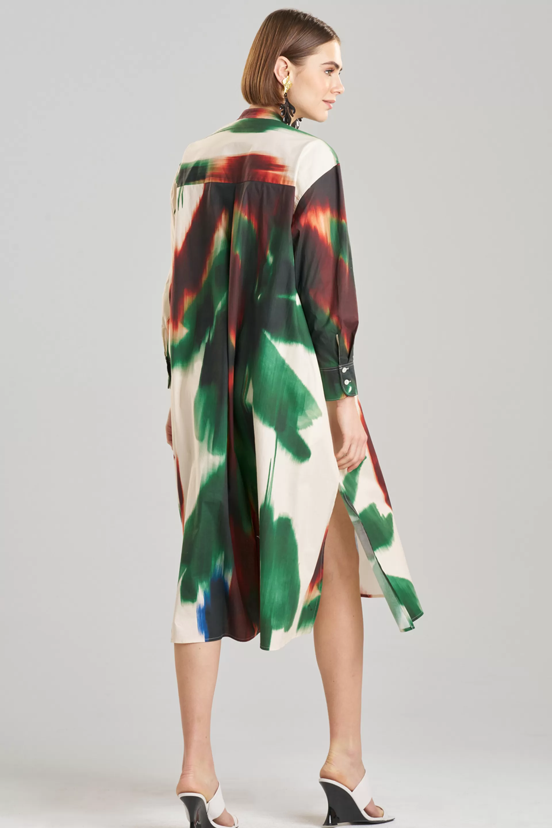 Natori Dresses | Plus Sizes<Amalfi Printed Cotton Poplin Oversized Shirtdress Neutral Green