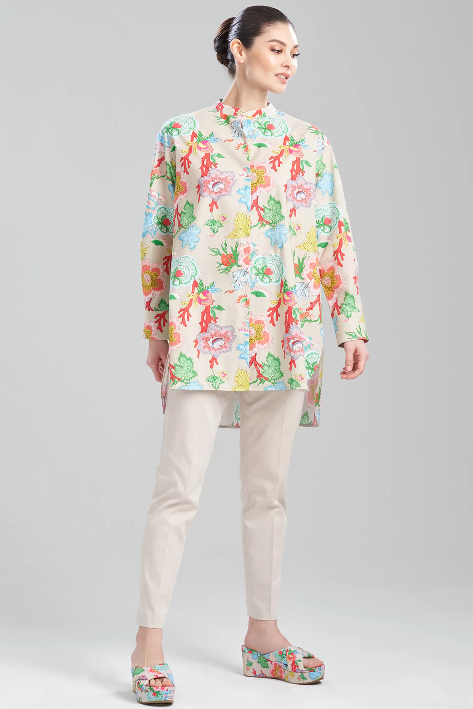 Natori Tops, Shirts & Tunics<Amanpulo Cotton Poplin Oversized Mandarin Top White Sand