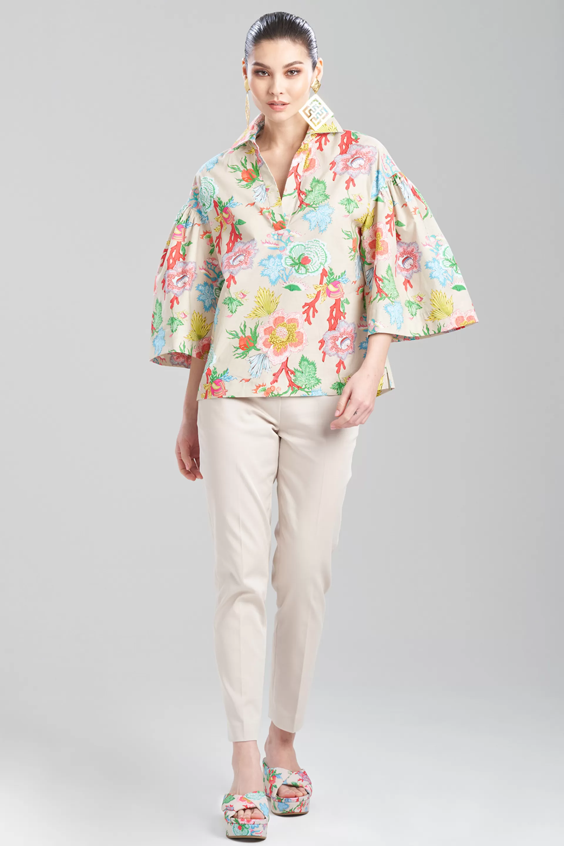 Natori Tops, Shirts & Tunics<Amanpulo Cotton Poplin Oversized Pleated Top White Sand