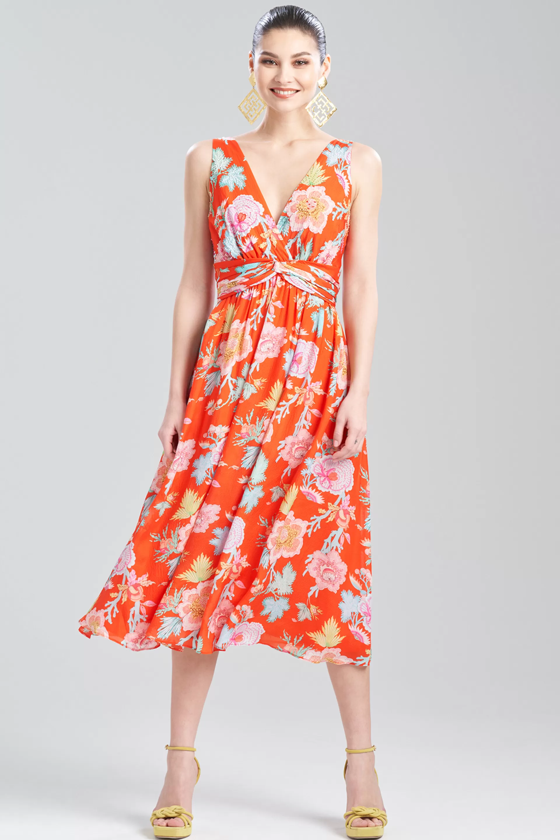 Natori Dresses<Amanpulo Obi Silk Beaded Dress Paradise Orange