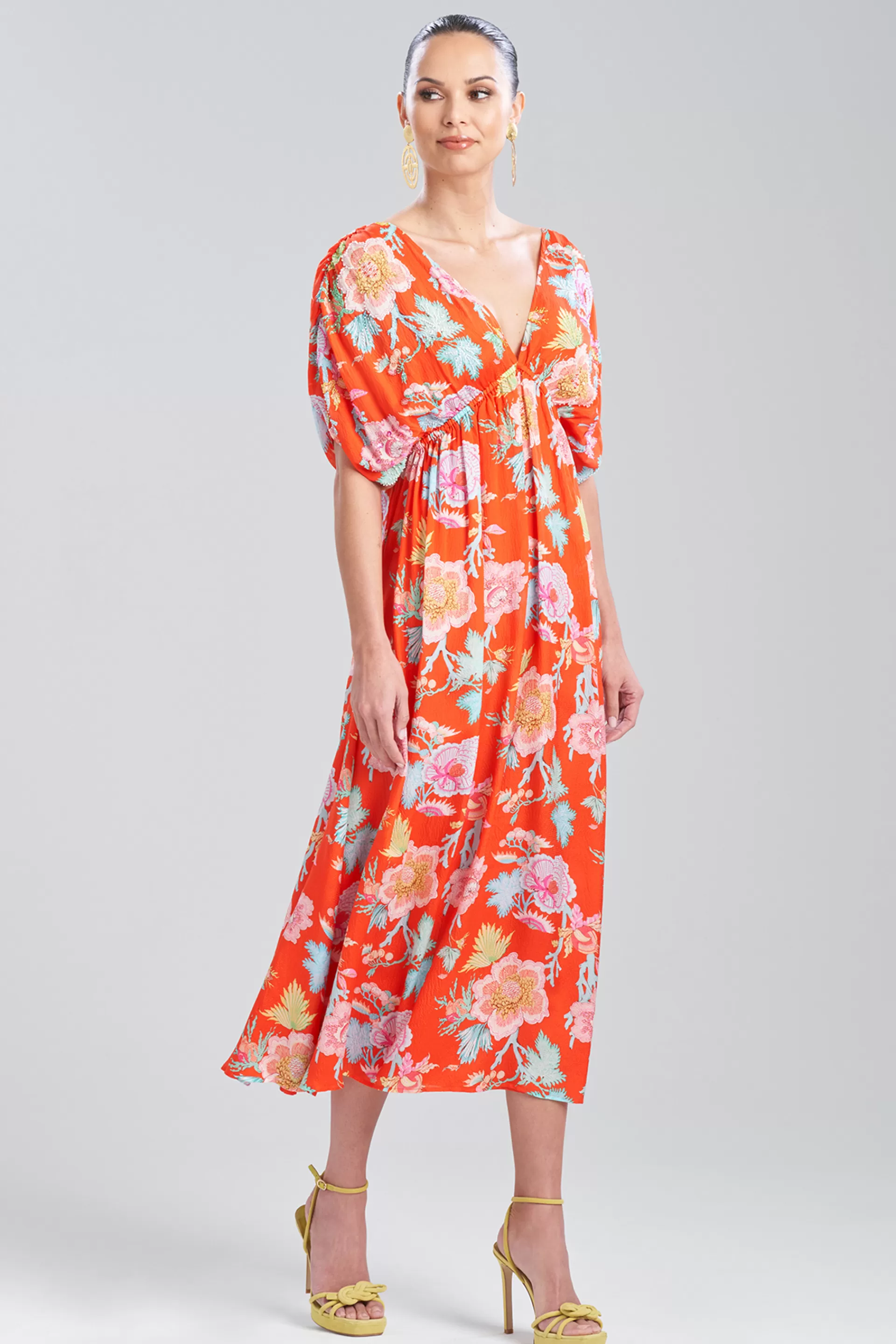 Natori Dresses<Amanpulo Obi Silk Beaded Kimono Dress Paradise Orange