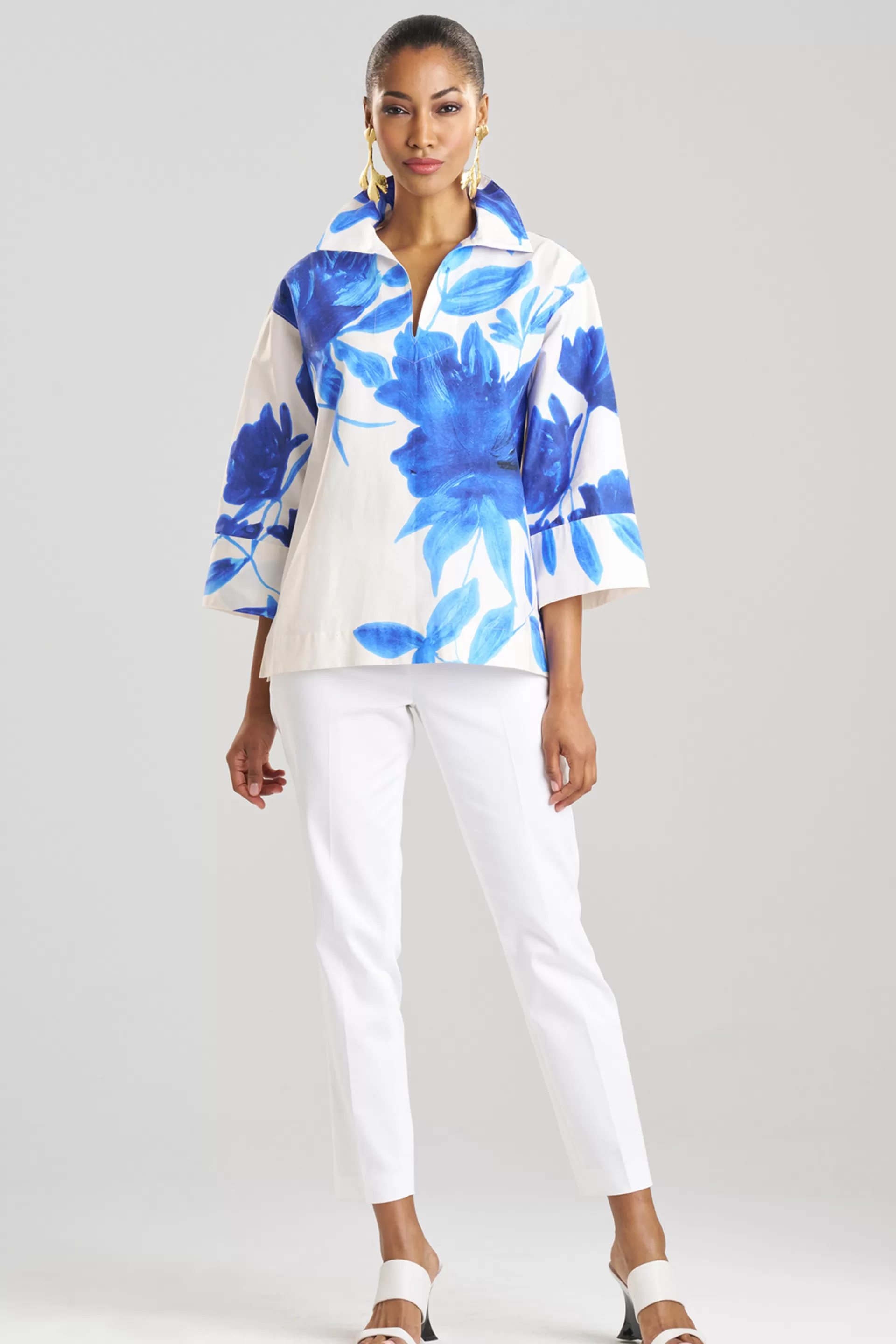 Natori Tops, Shirts & Tunics<Andora Printed Cotton Poplin Kimono Wrap Shirt