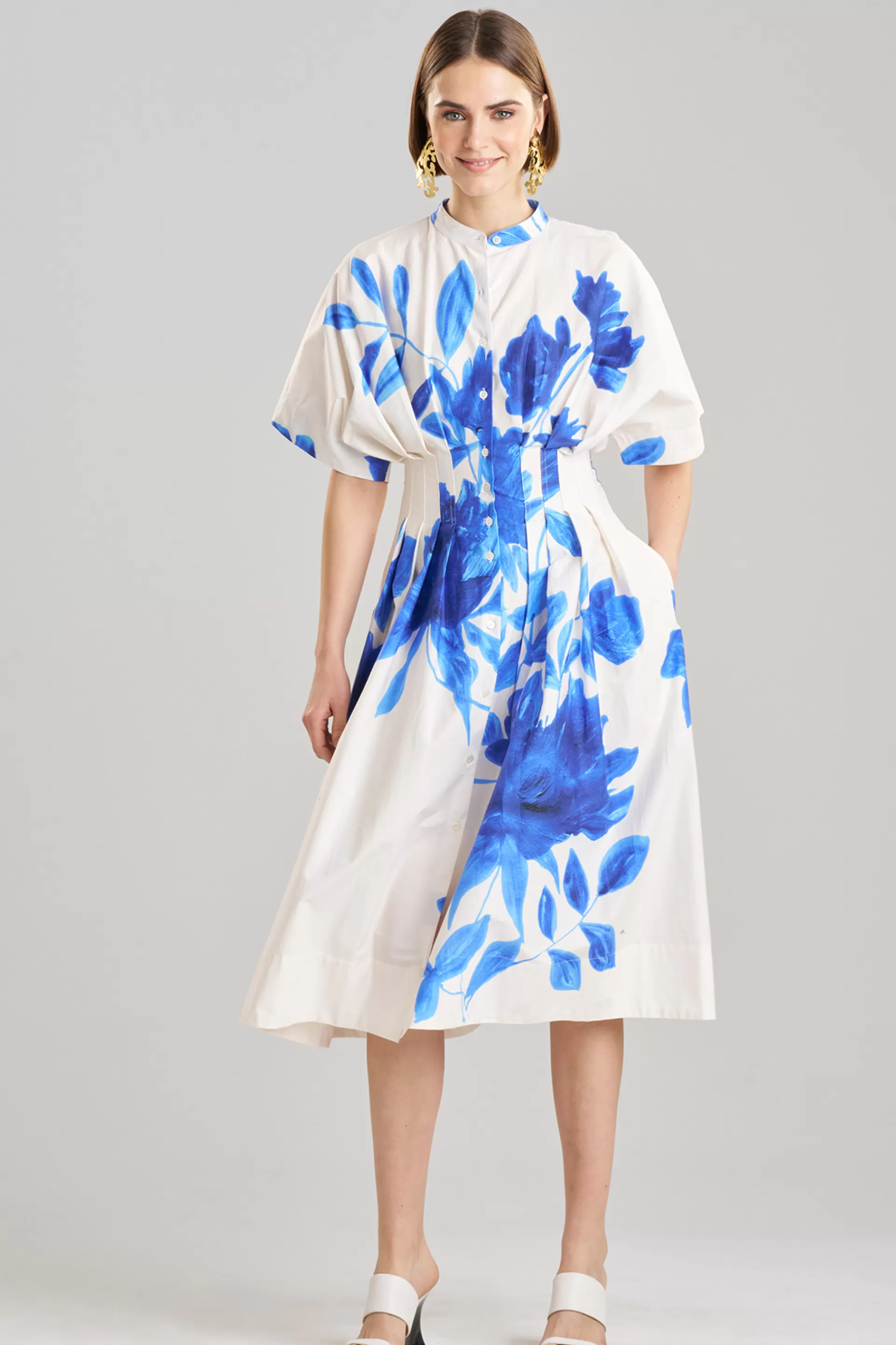 Natori Dresses<Andora Printed Cotton Poplin Pleated Dress Majorelle