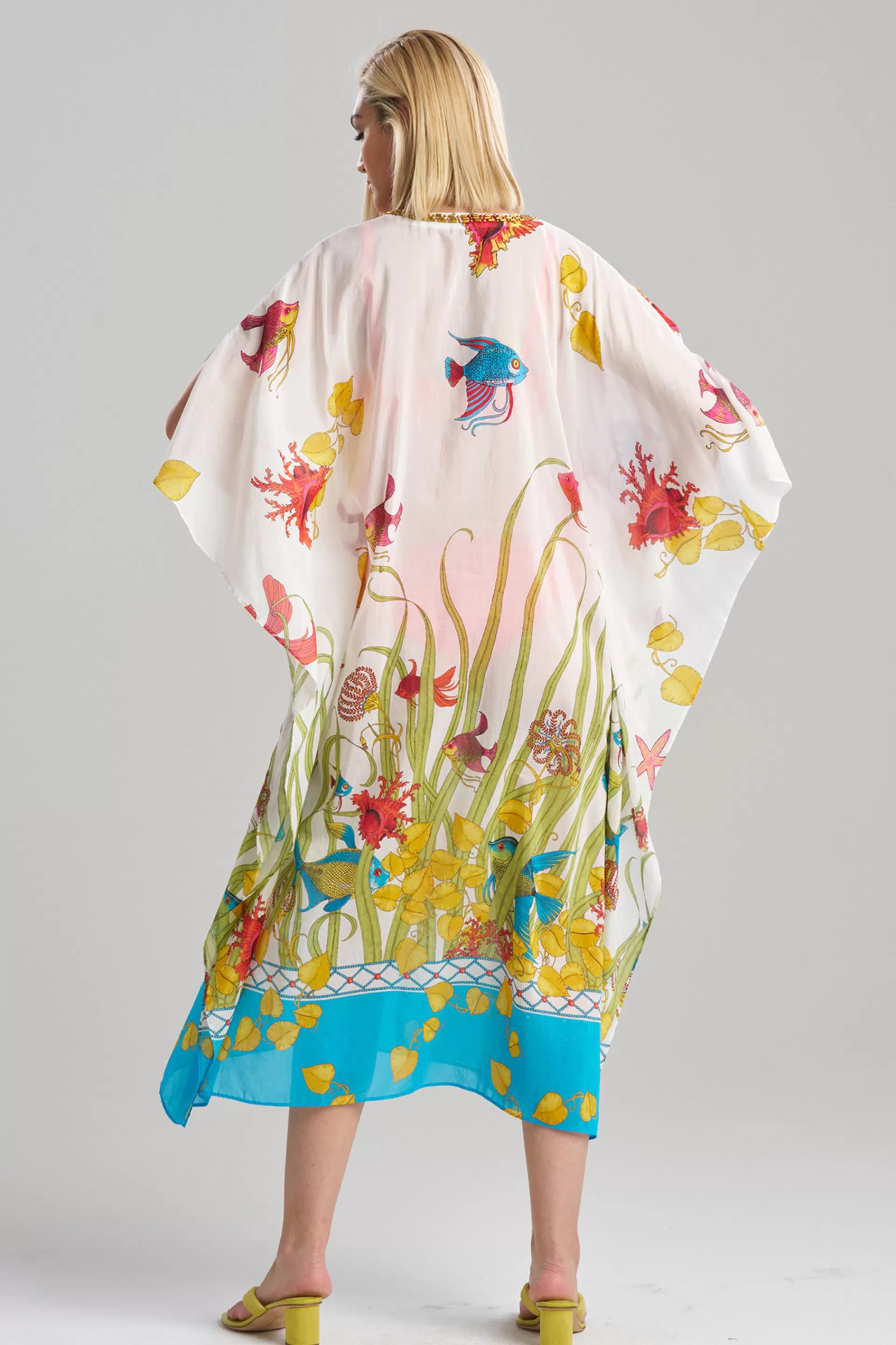 Natori Beach Caftans | Caftan Dresses<Aquatic Beaded Sheer Caftan Warm White Multi