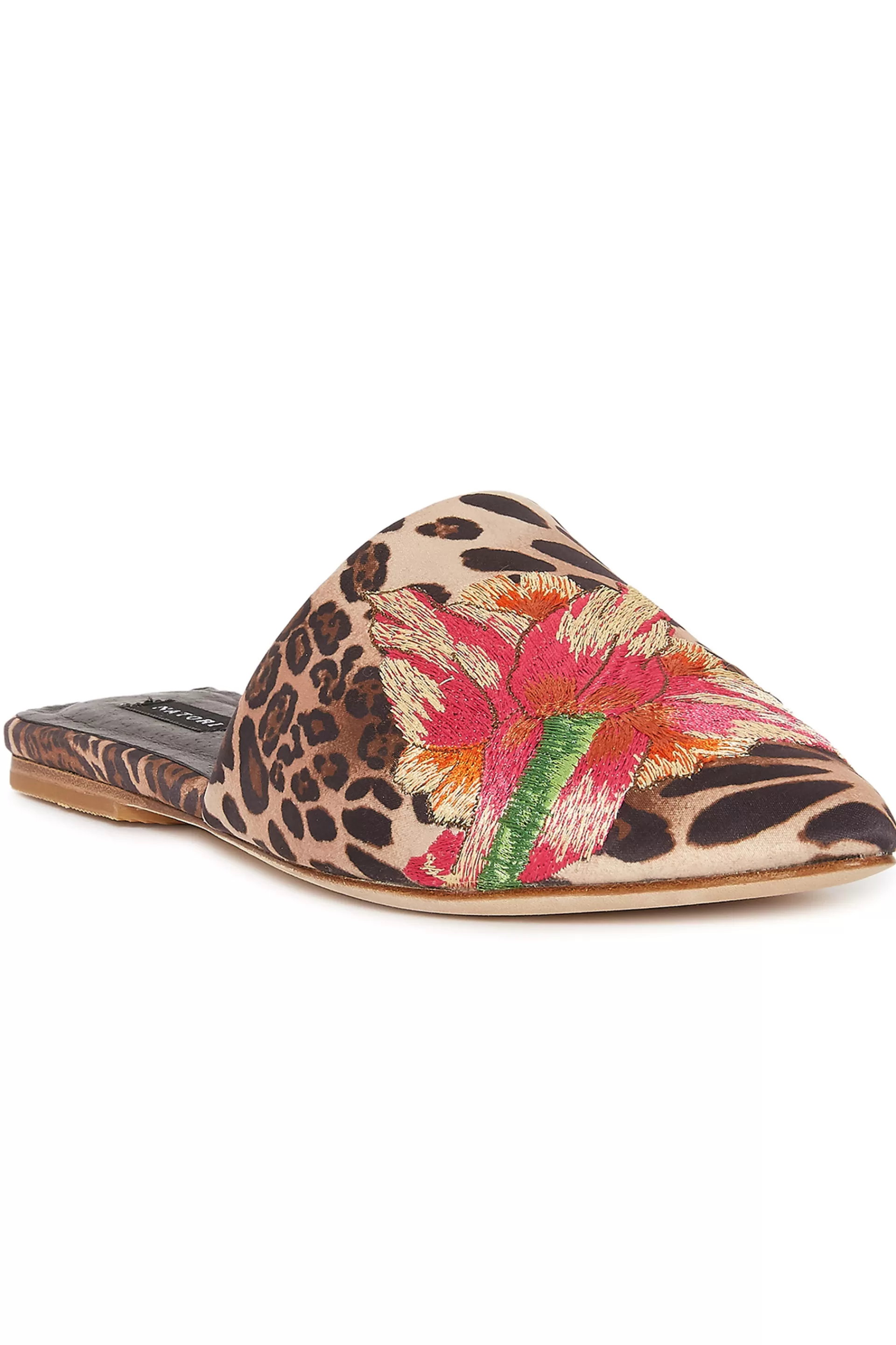 Natori Slides<Arri Luxe Leopard Satin Embroidered Slide Chestnut