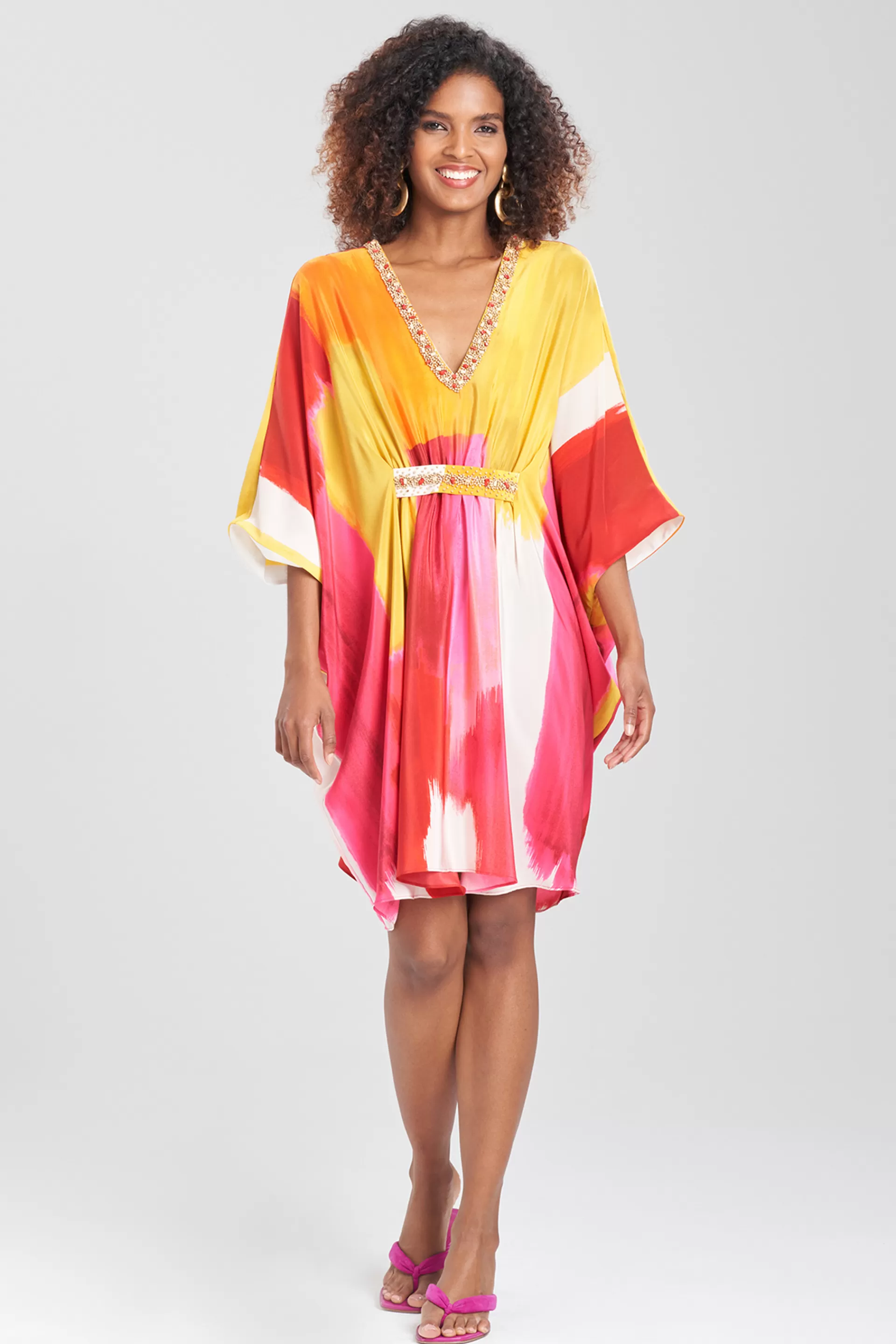 Natori Caftan Dresses<Bohol Embellished Short Silk Caftan