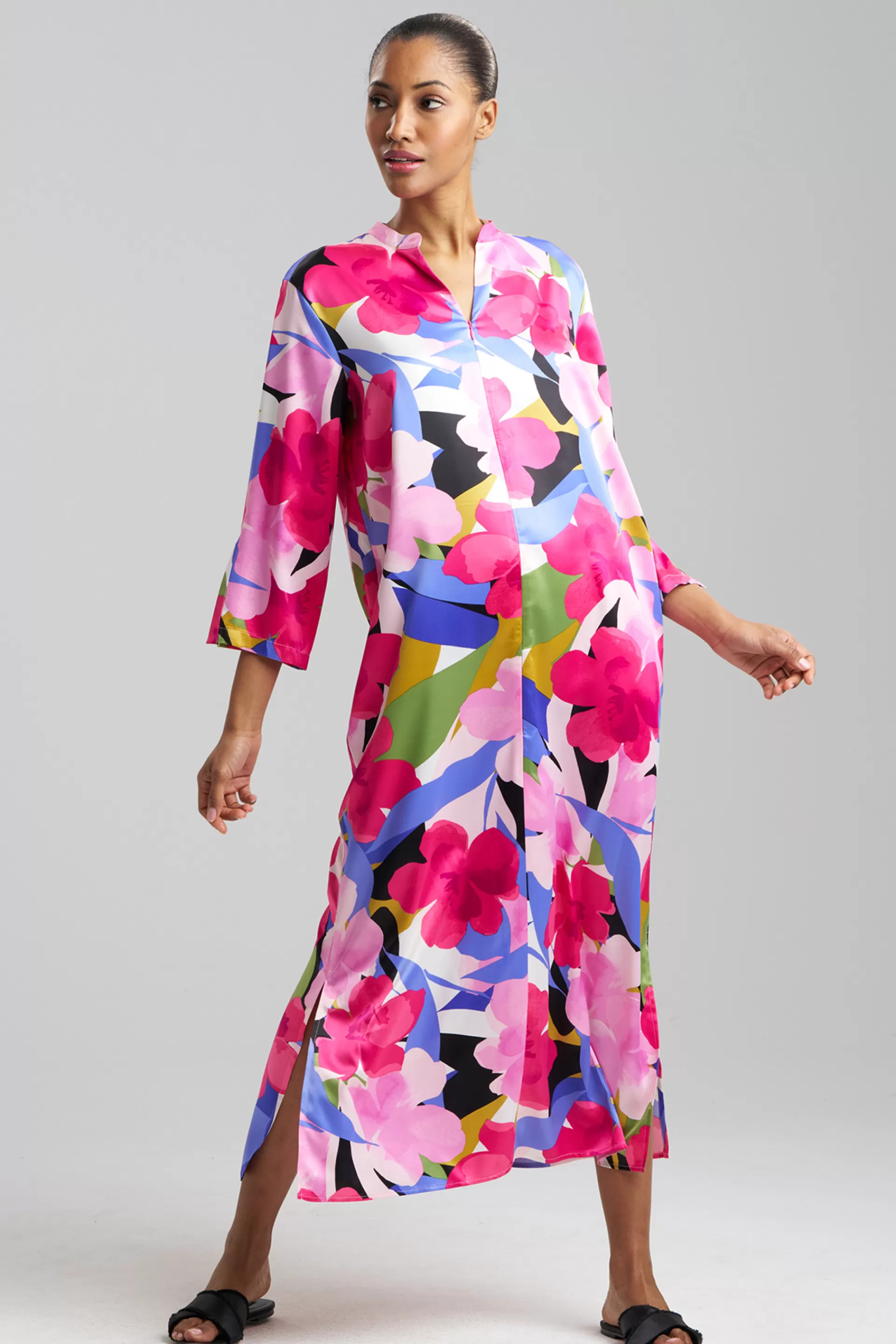 Natori Caftans | Plus Sizes<Bonita Satin Zip Caftan Pink Multi