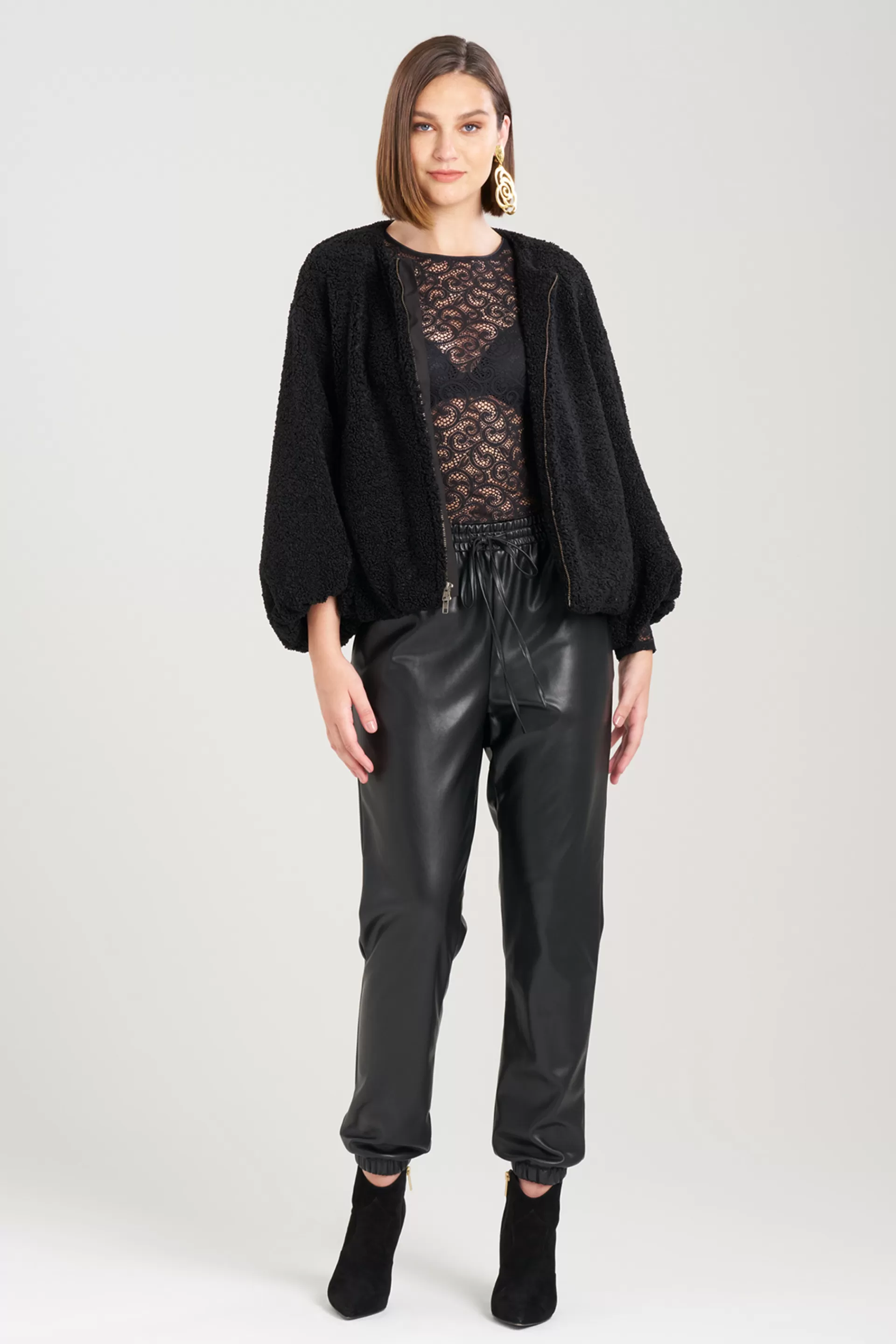 Natori Jackets & Outerwear<Boucle Balloon Sleeve Bomber Jacket Black