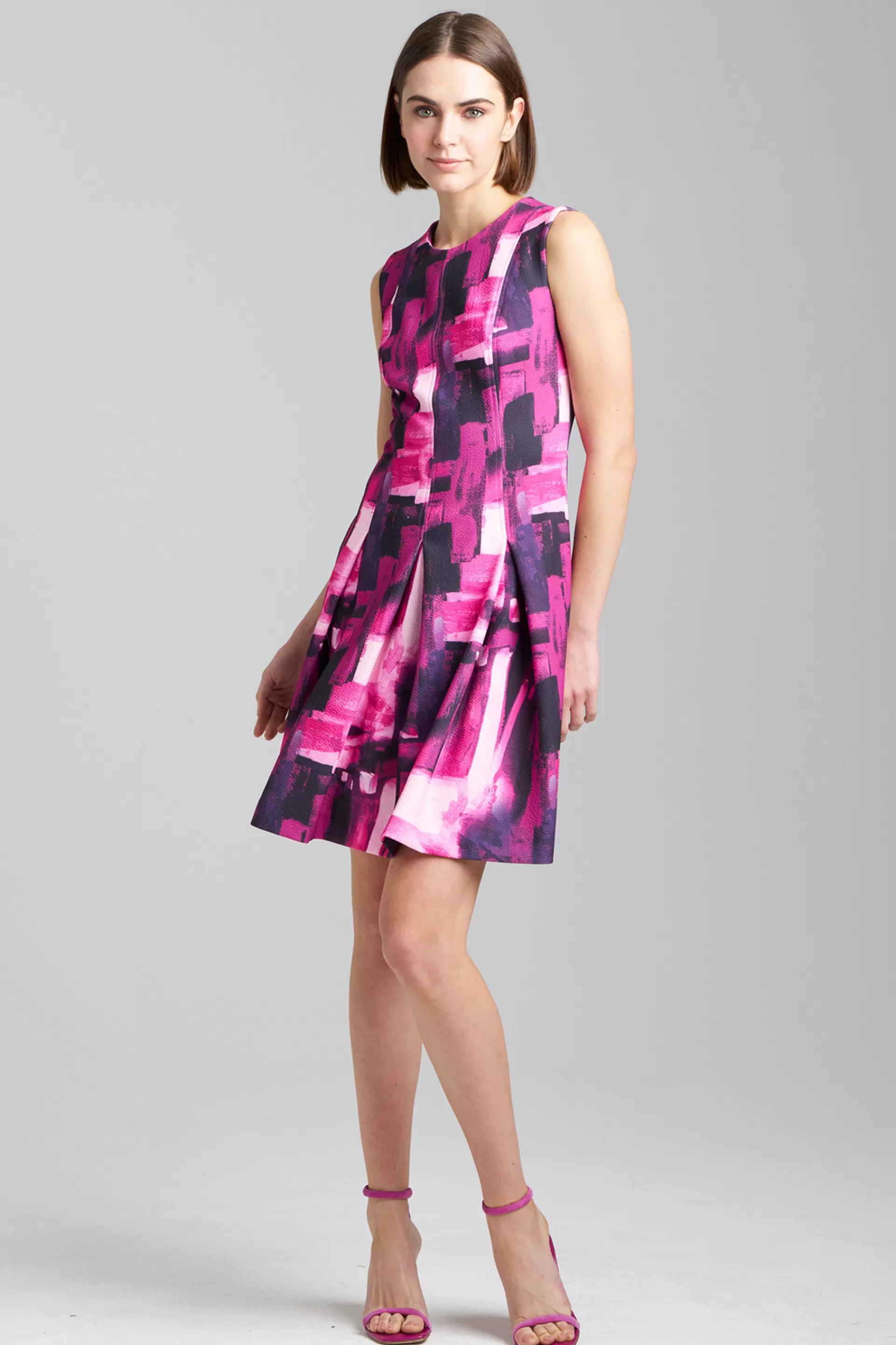 Natori Dresses<Brushstroke Pleated Dress Magenta