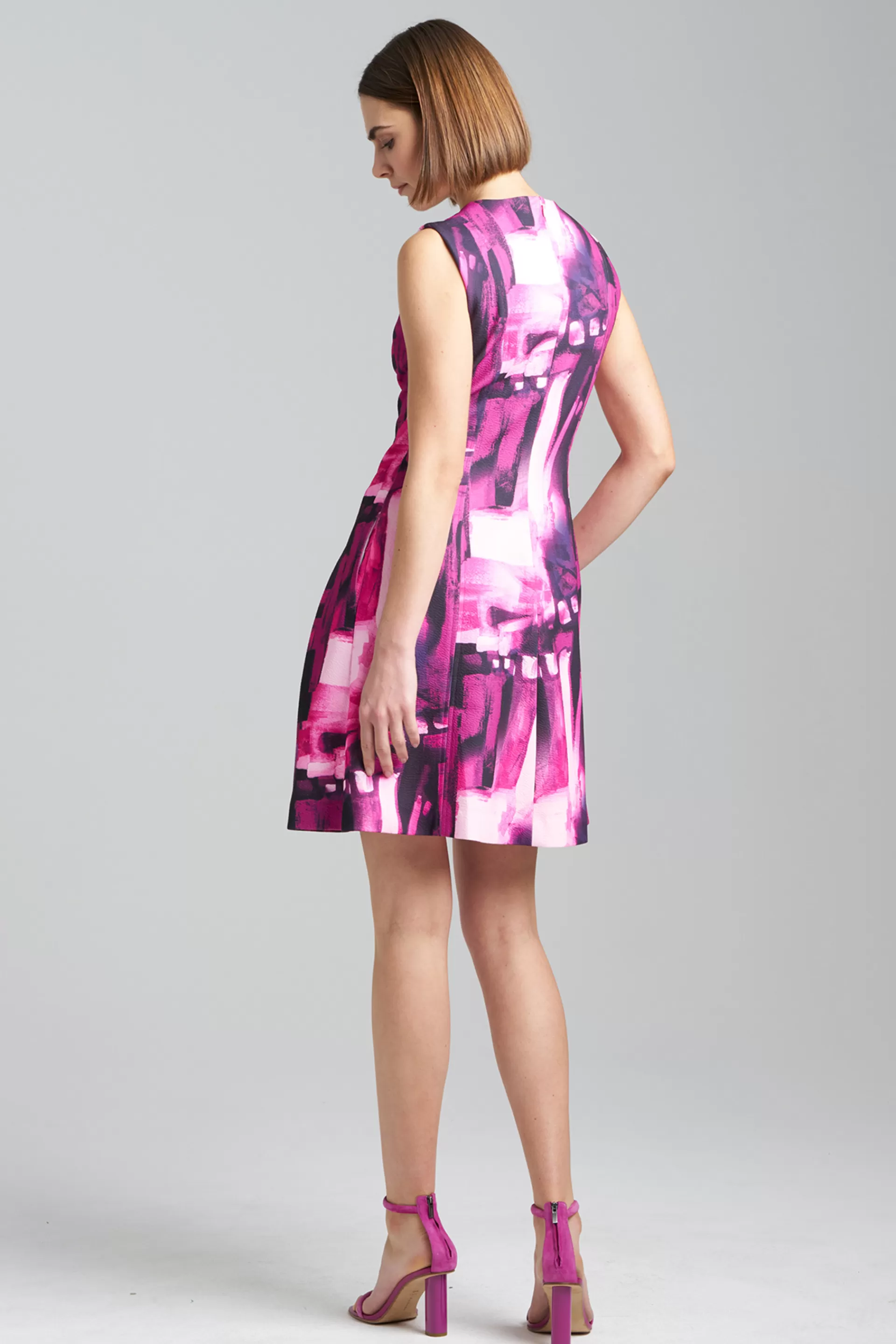 Natori Dresses<Brushstroke Pleated Dress Magenta