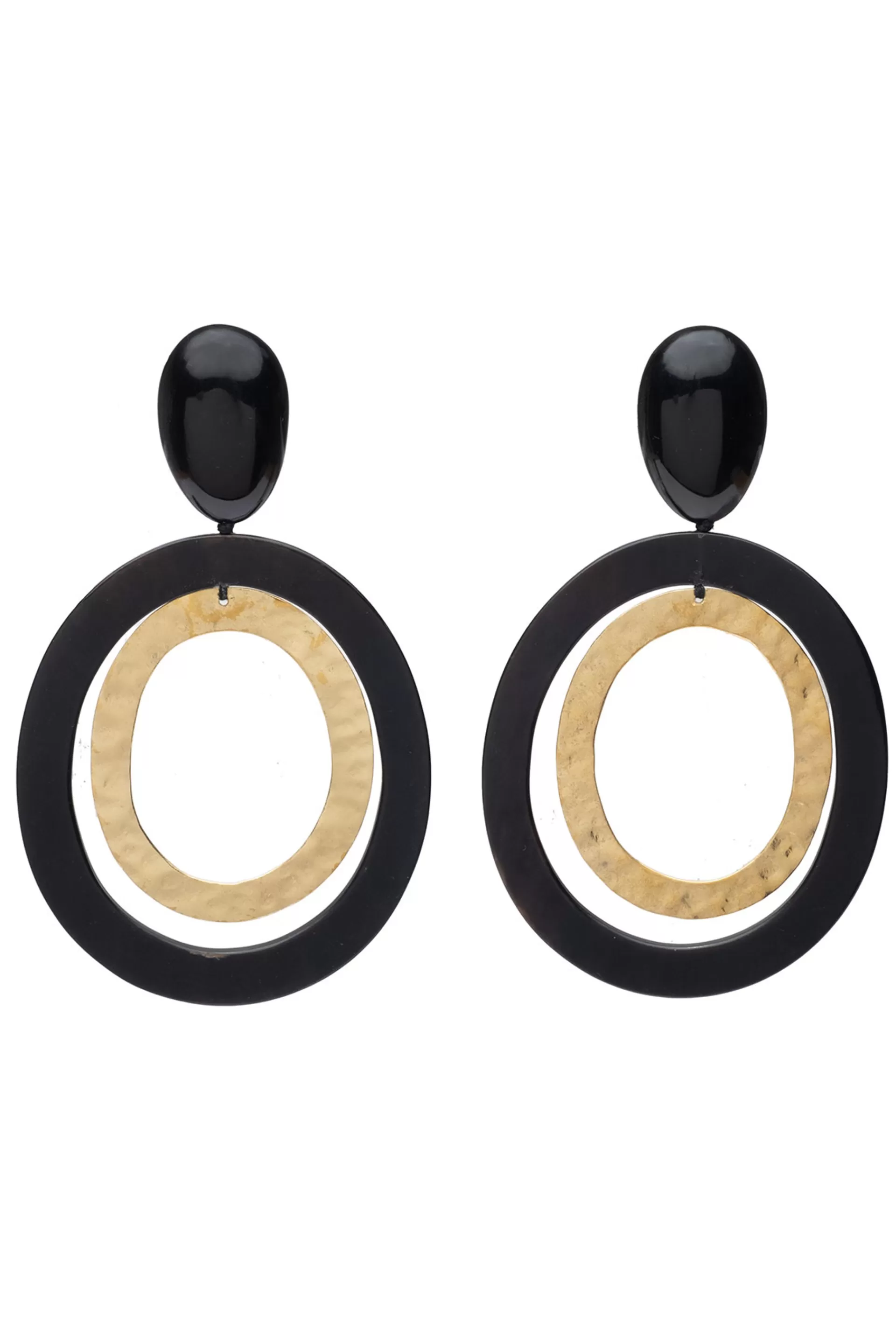 Natori Earrings<Buffalo Horn And Gold Double Hoop Clip Earrings Black