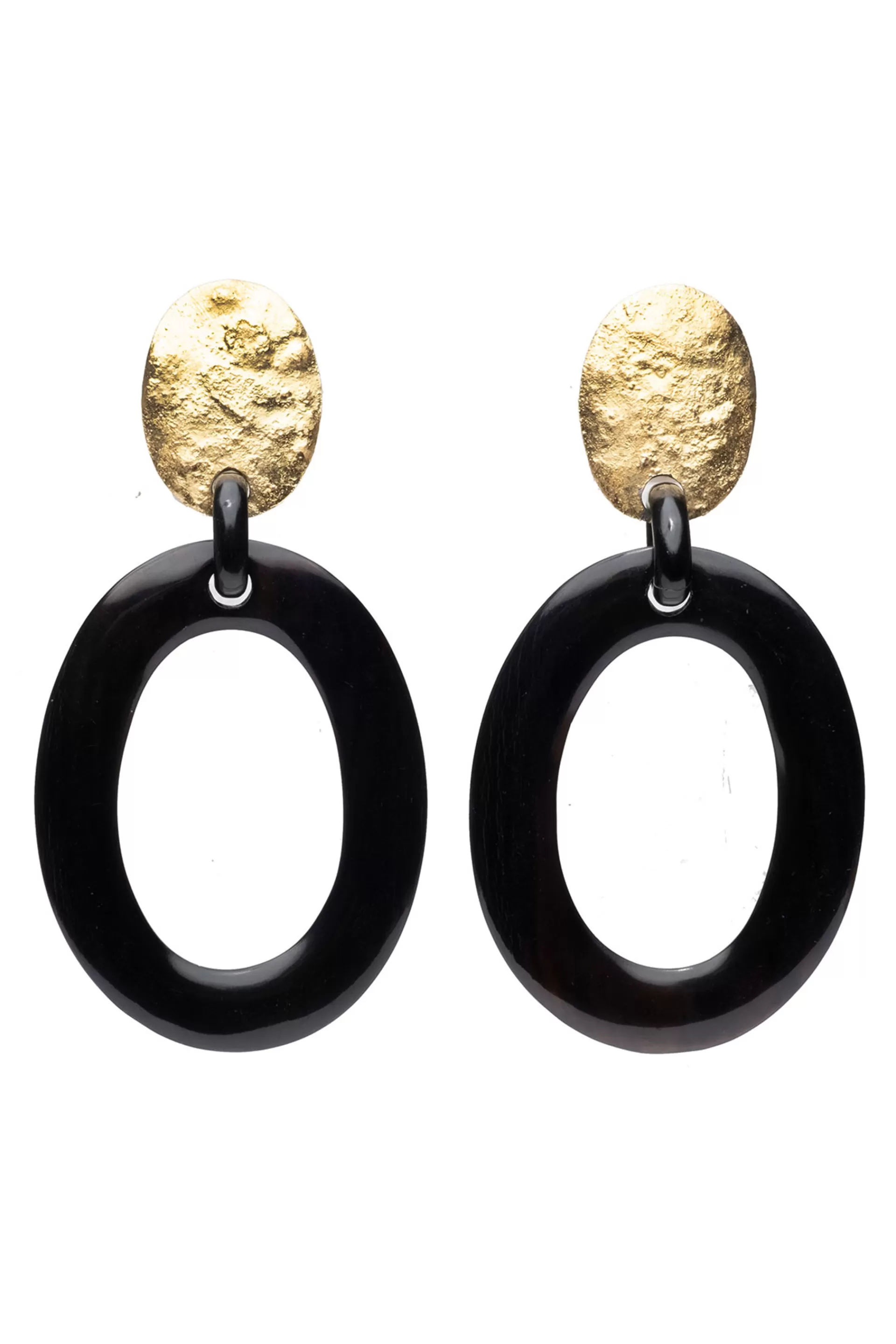 Natori Earrings<Buffalo Horn And Gold Oval Clip Earrings Black