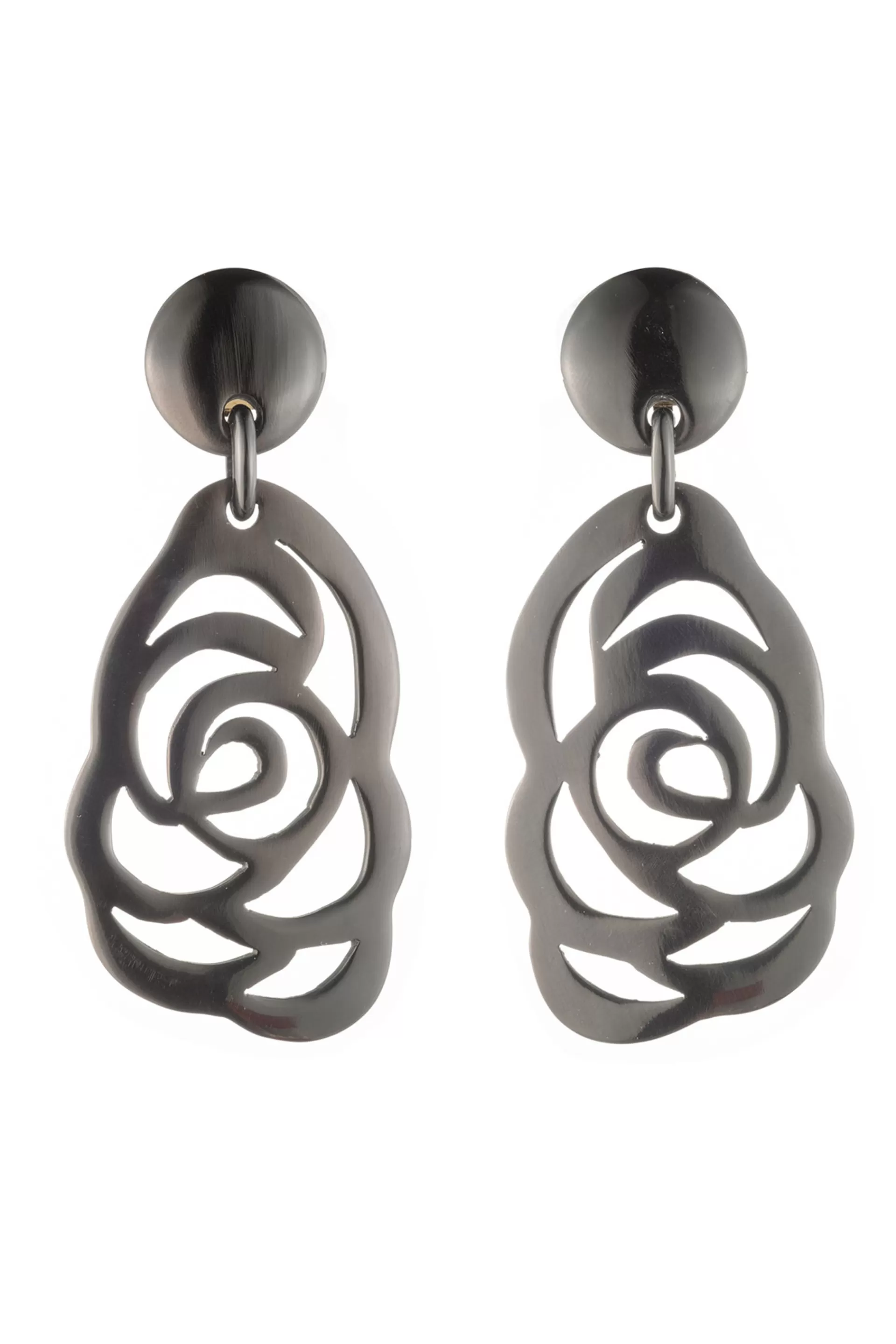 Natori Earrings<Buffalo Horn Floral Scroll Drop Earrings Black