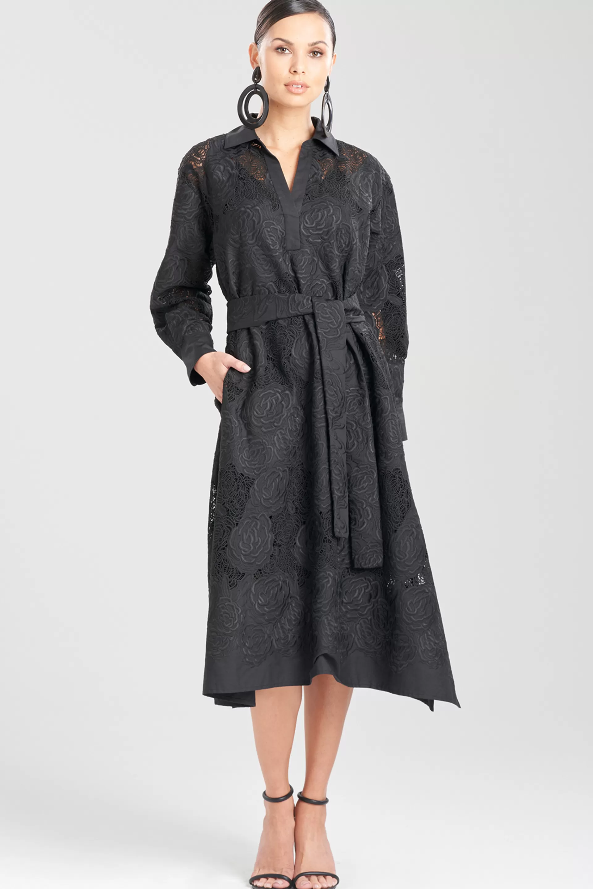 Natori Dresses<Calado Embroidery Cotton Belted Dress Black