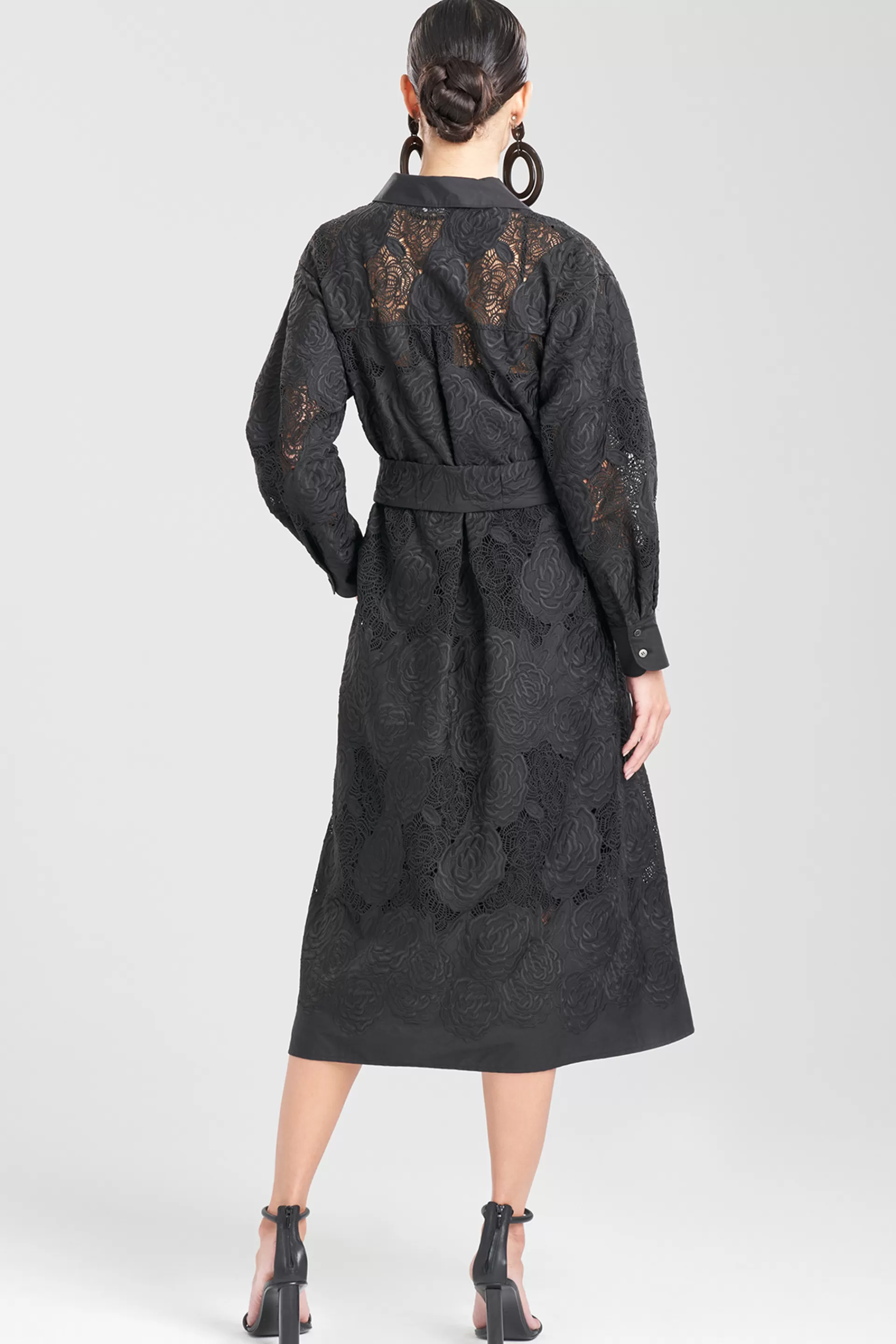 Natori Dresses<Calado Embroidery Cotton Belted Dress Black