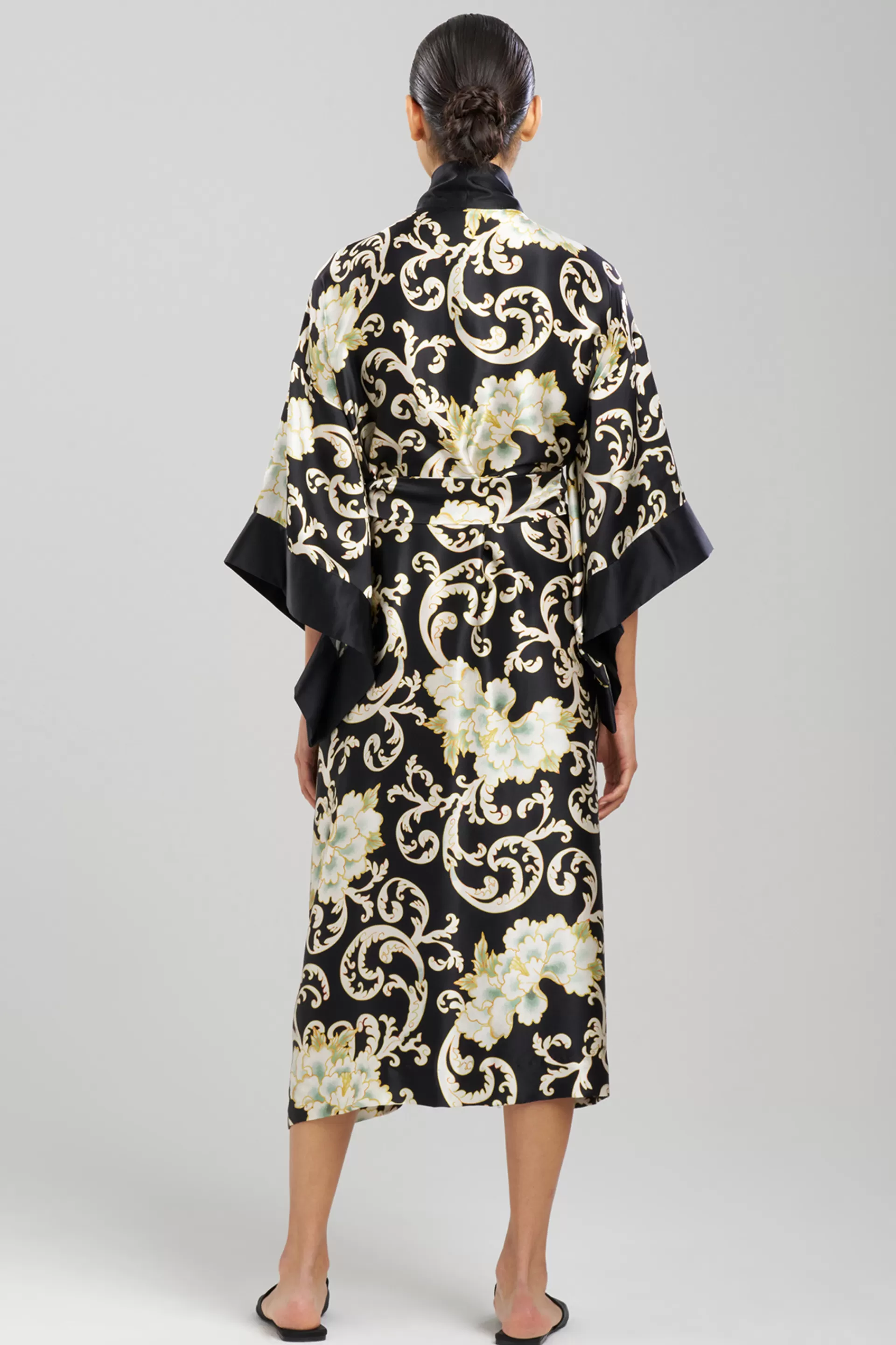 Natori Robes & Kimonos<Camille Floral Scroll Kimono Silk Robe Black/Gold