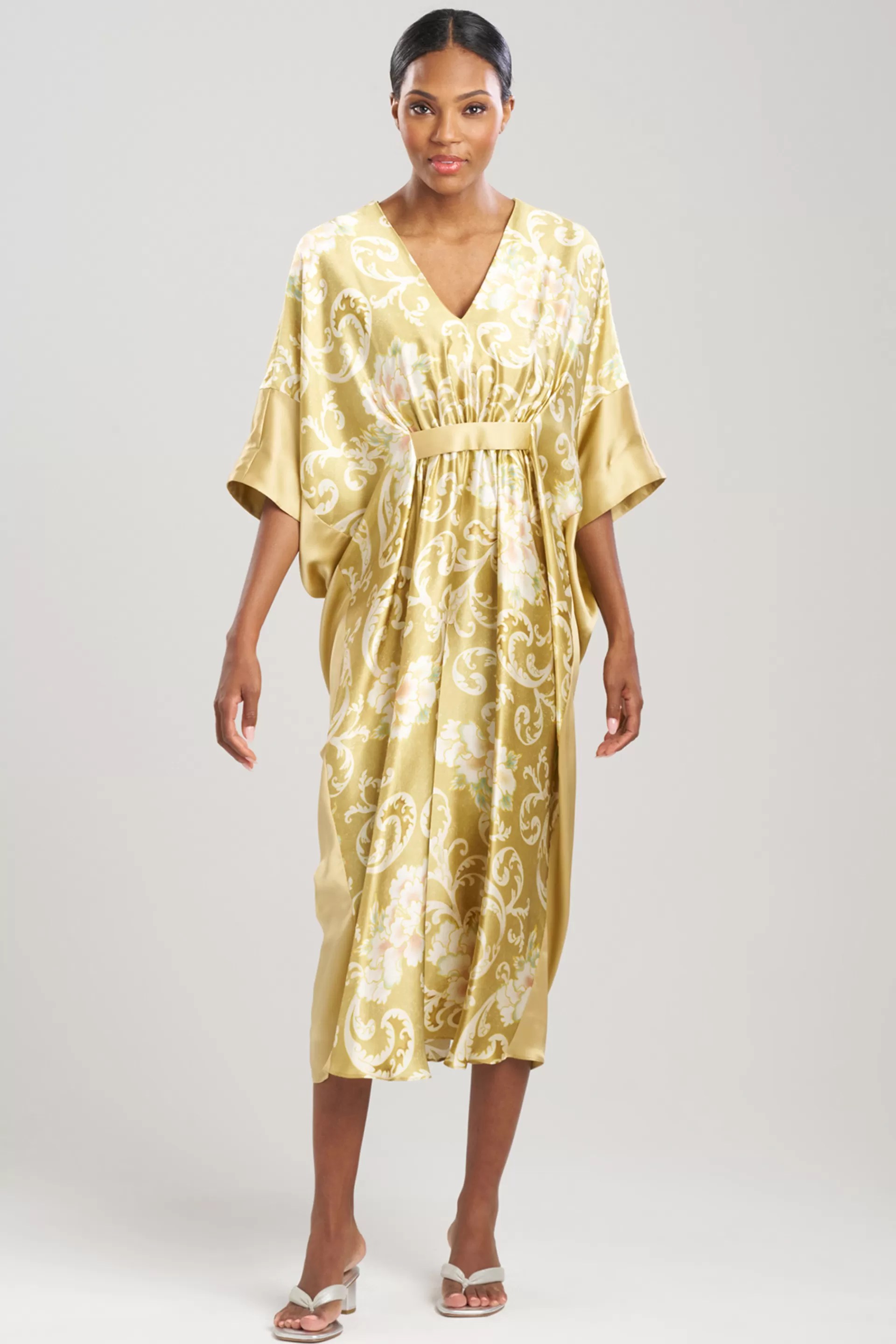 Natori Caftan Dresses<Camille Floral Scroll Silk Caftan