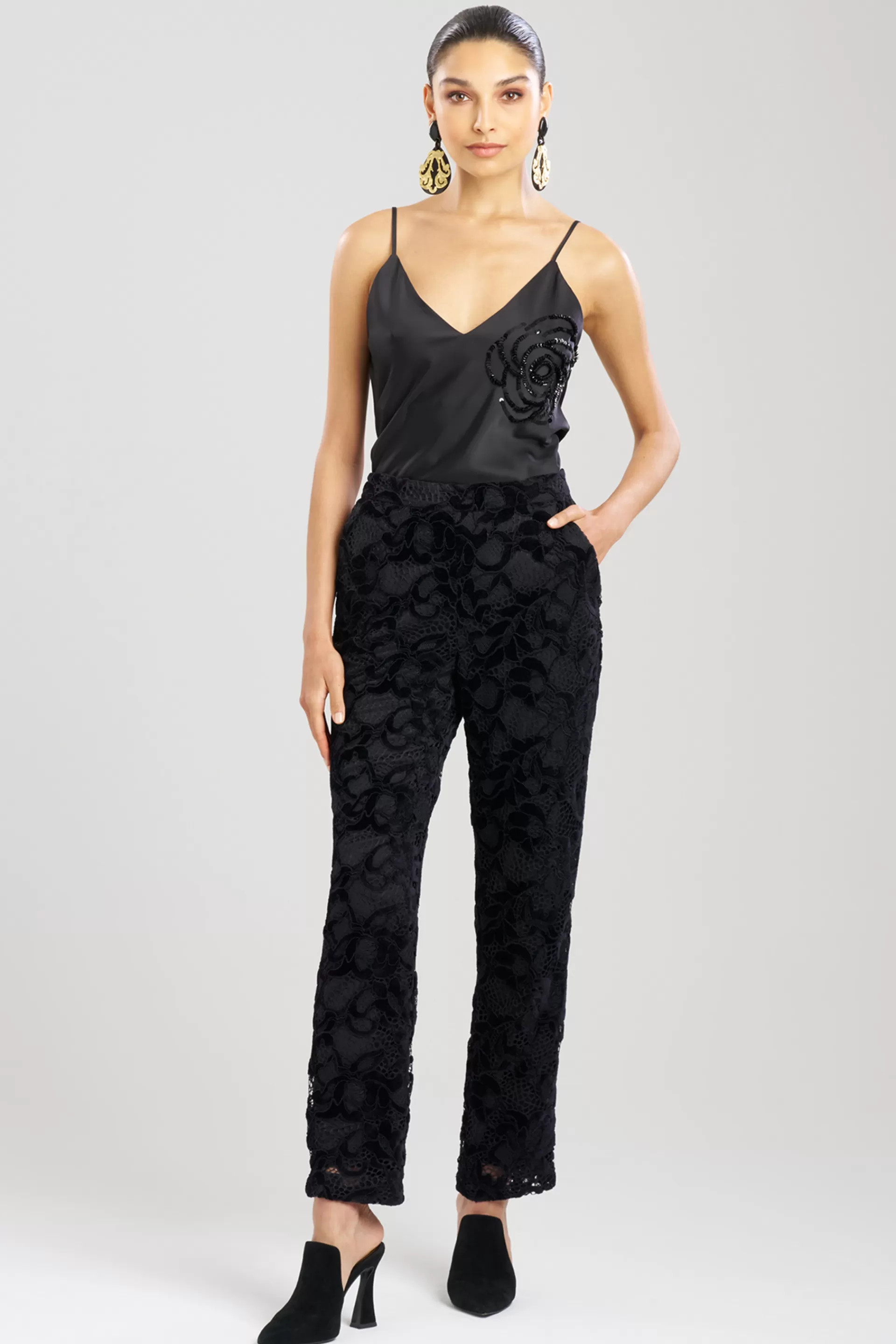 Natori Pants, Skirts & Shorts<Chenille Lace Slim Pants Black