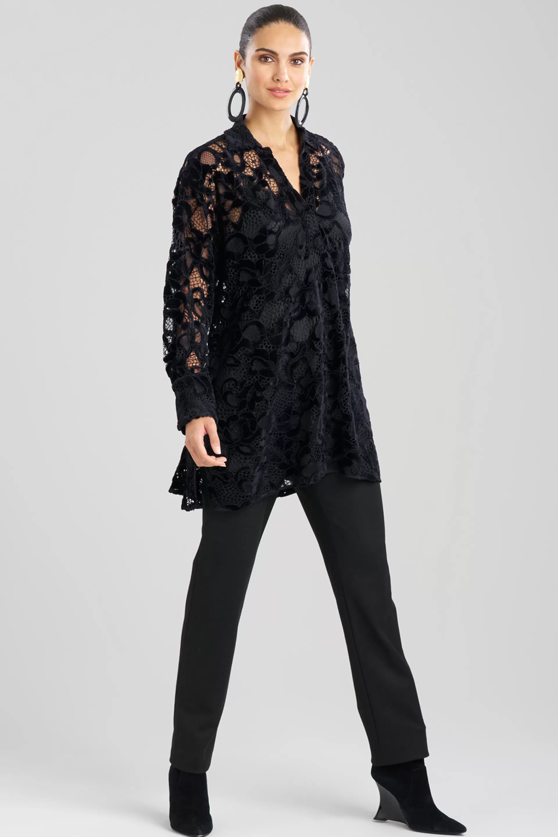 Natori Tops, Shirts & Tunics<Chenille Oversized Half Placket Shirt Black