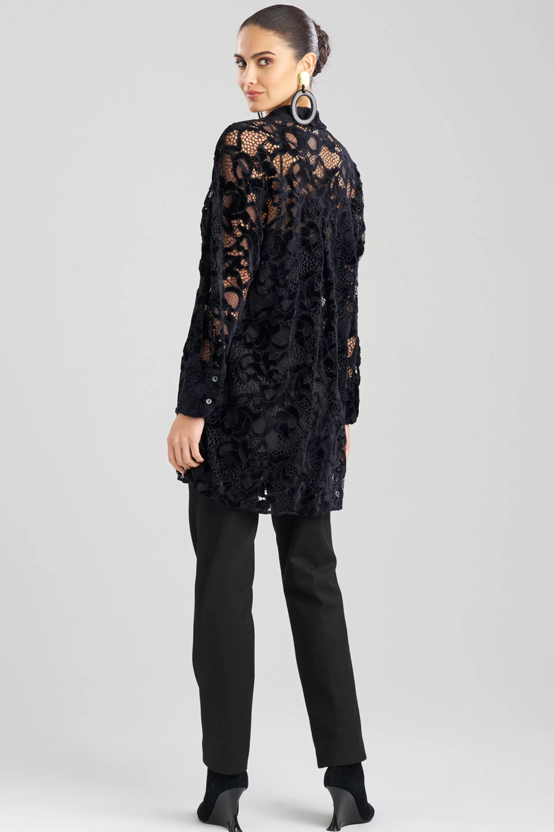 Natori Tops, Shirts & Tunics<Chenille Oversized Half Placket Shirt Black