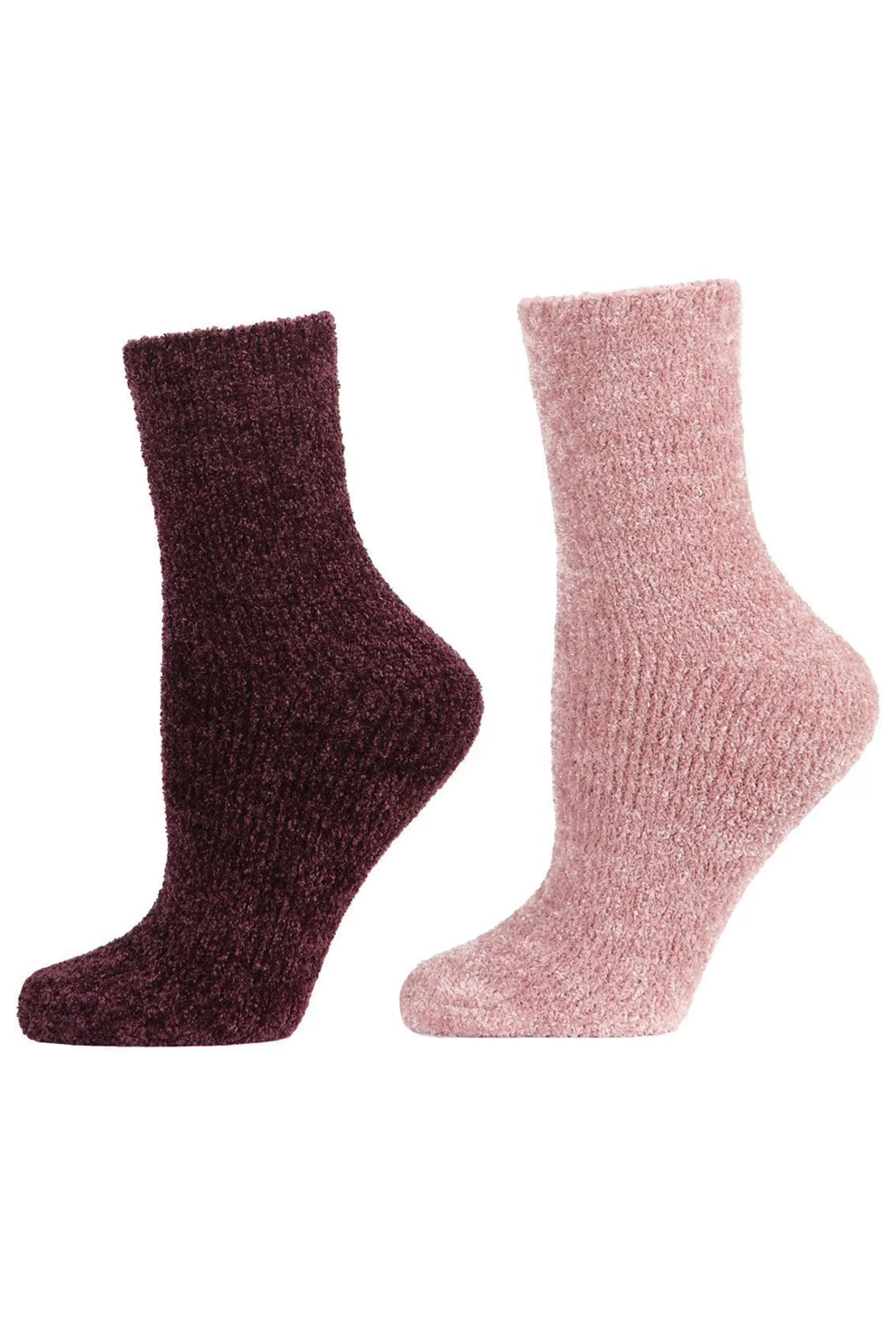 Natori Socks<Chenille Solid Cozy Crew Socks - 2 Pair Pack Blush/Burgundy