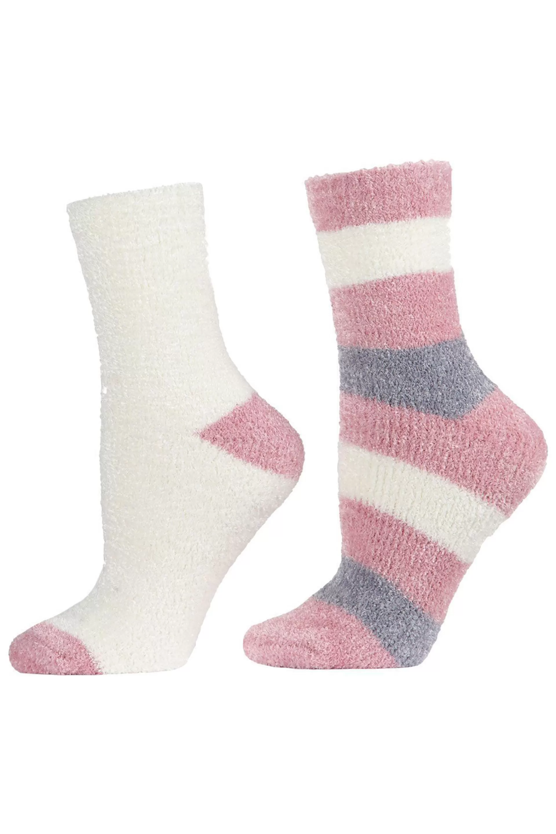 Natori Socks<Chenille Striped/Solid Cozy Crew Socks - 2 Pair Pack Blush