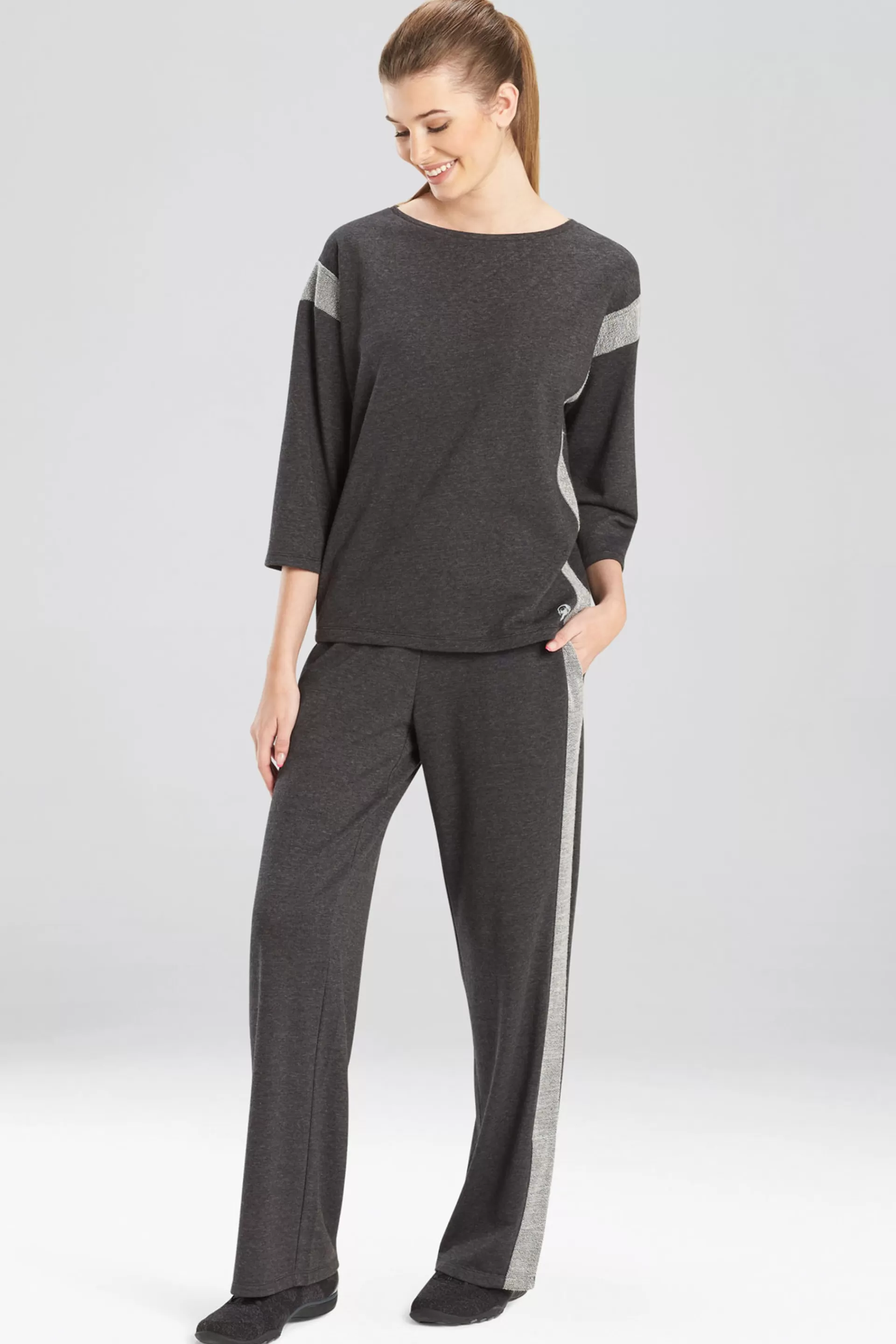 Natori Tops | Athleisure<Chi 3/4 Sleeve Top Heather Black