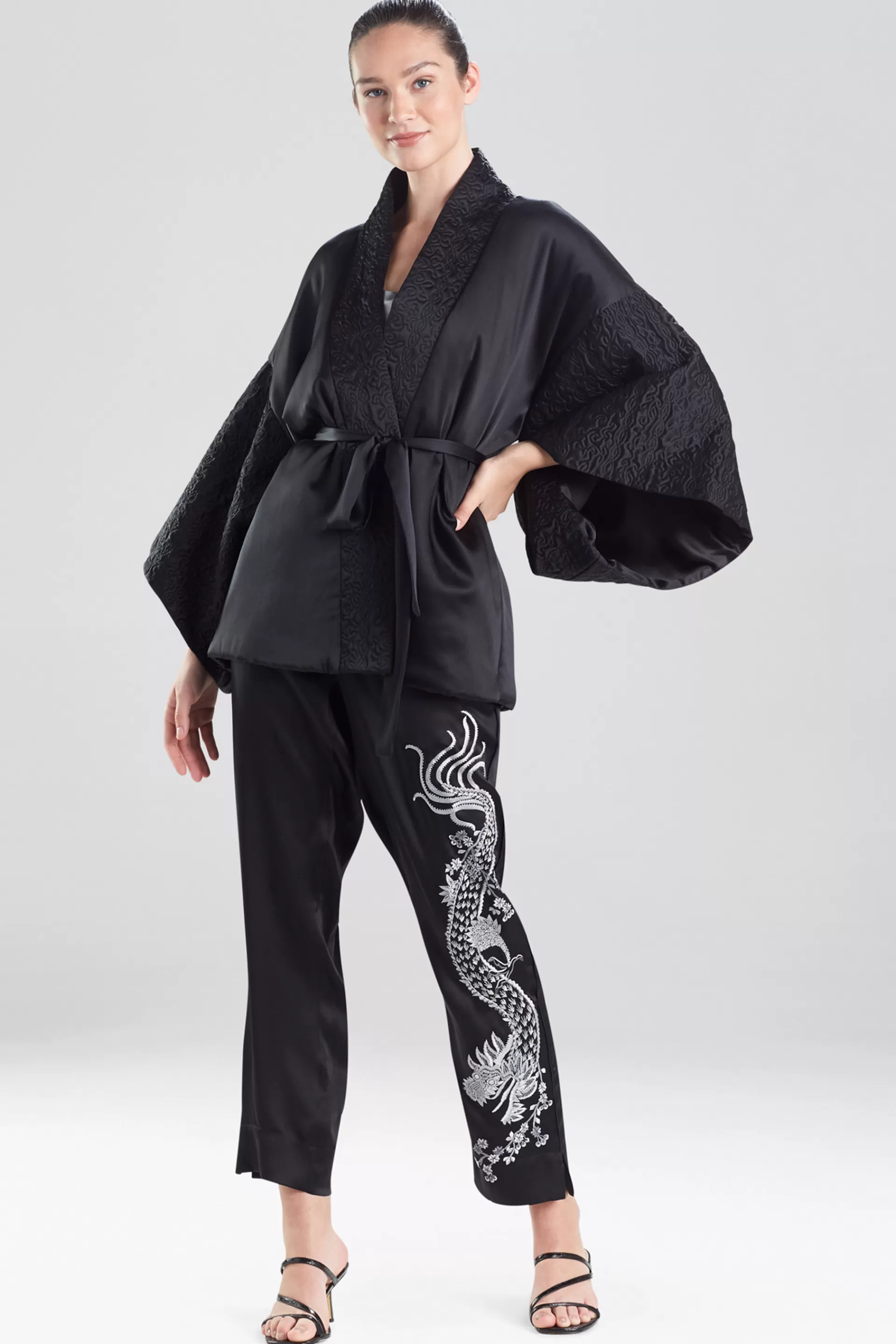 Natori Robes & Kimonos<Chinoiserie Embroidery Silk Wrap Black