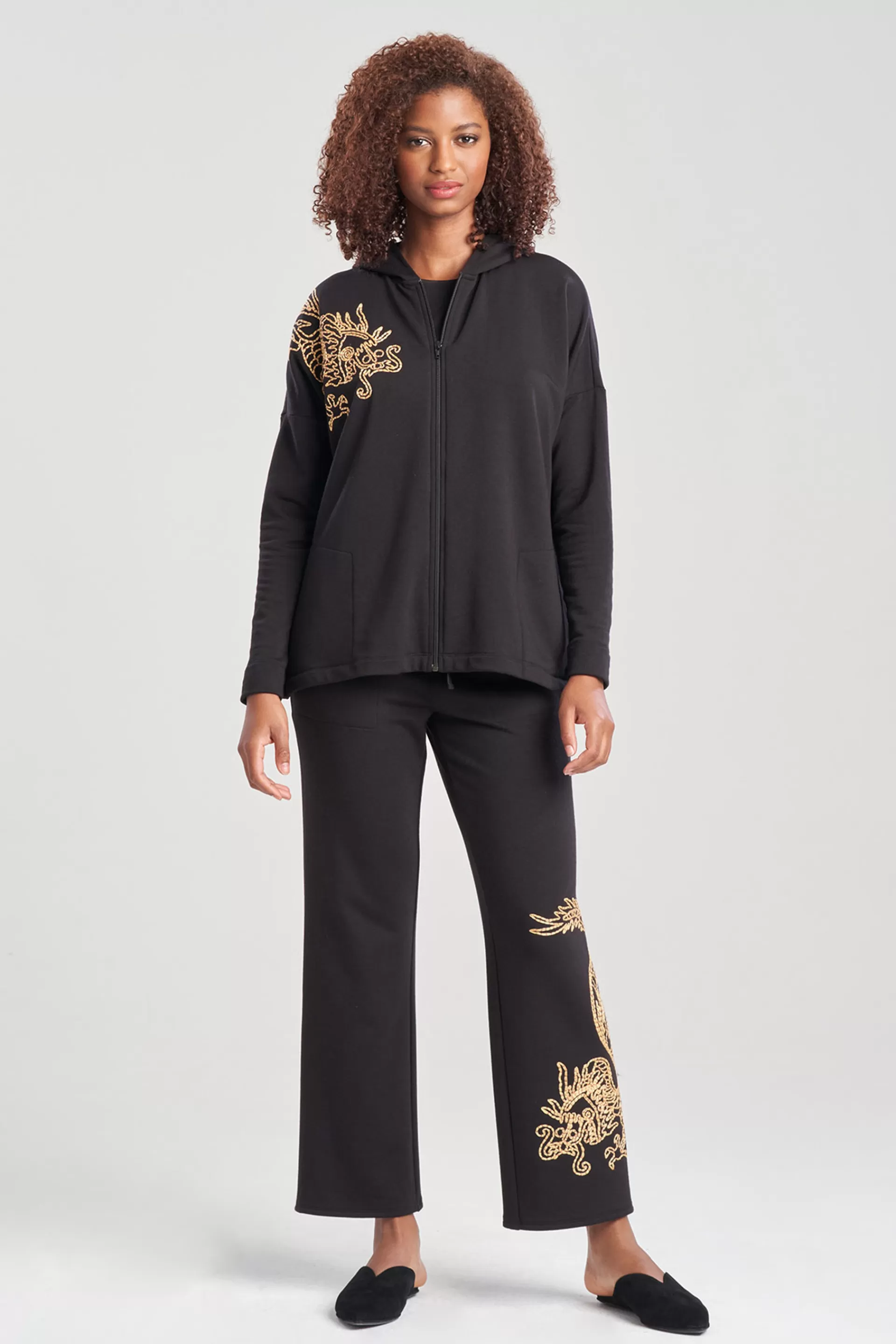 Natori Cardigans & Hoodies<Cocoon Embroidered Dragon Hoodie Black