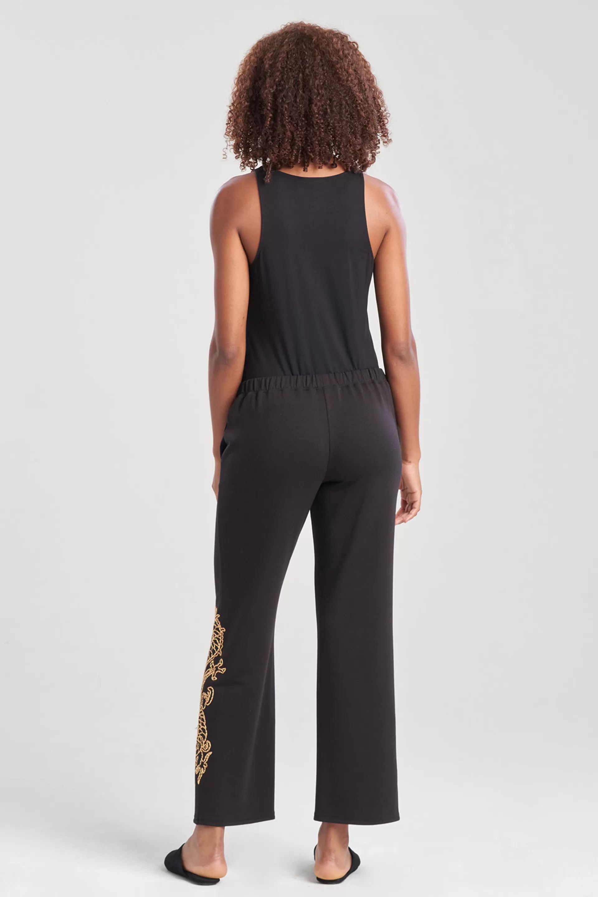 Natori Lounge Bottoms<Cocoon Embroidered Dragon Straight Leg Pants Black