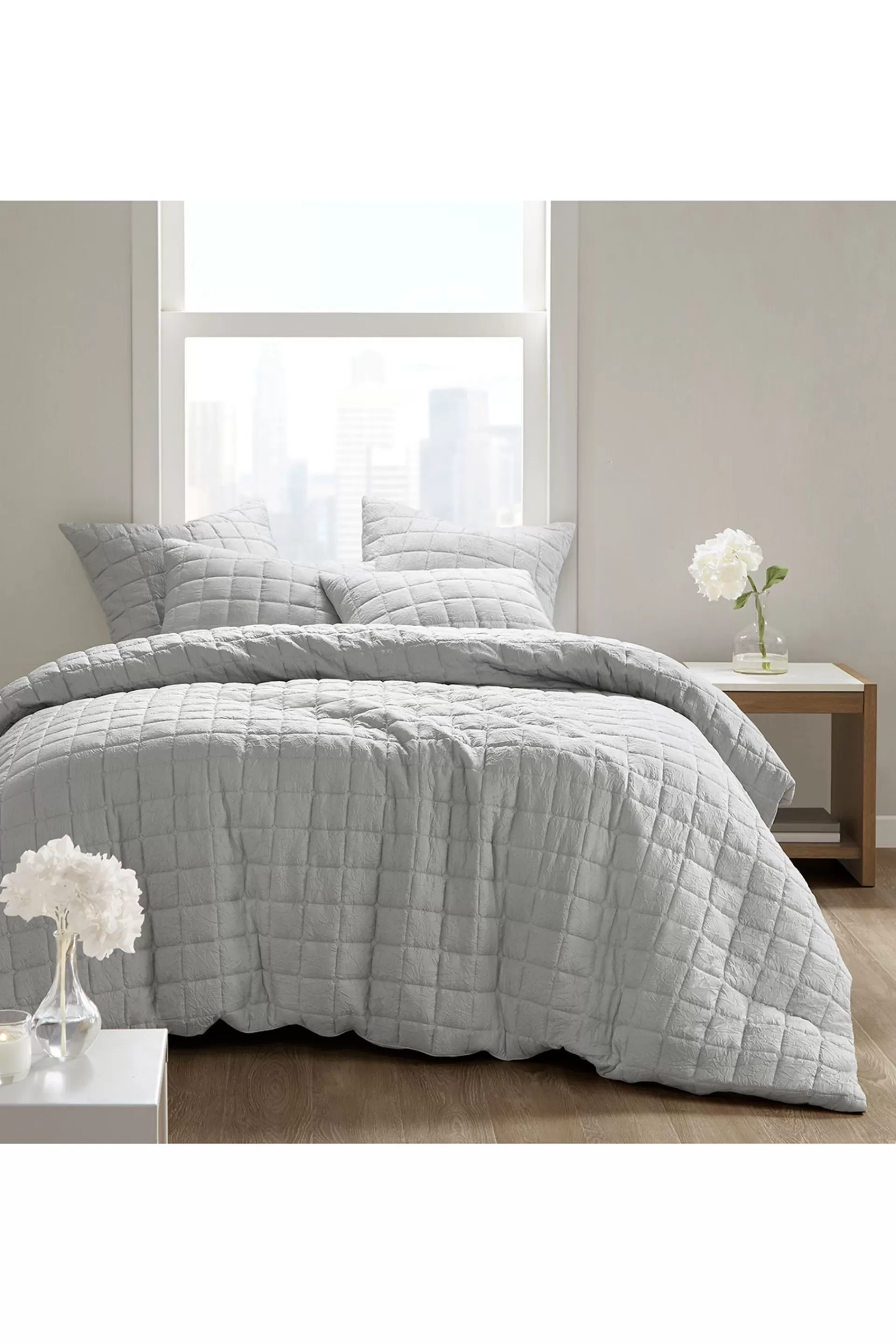 Natori Bedding<Cocoon Quilt Top Comforter Mini Set Grey