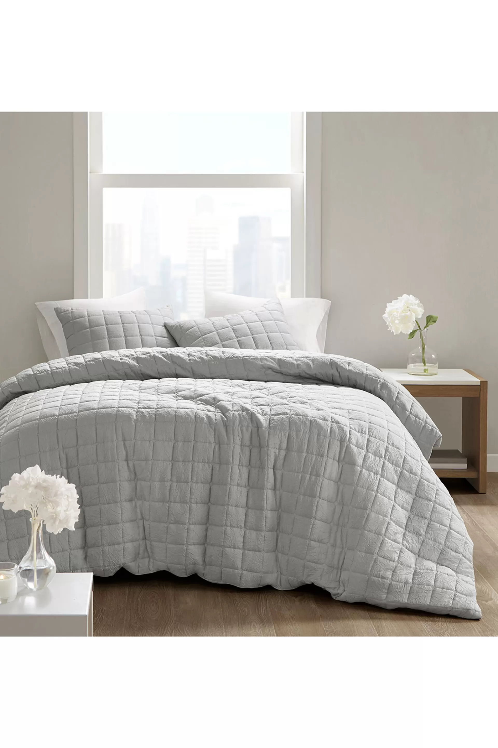 Natori Bedding<Cocoon Quilt Top Duvet Mini Set Grey