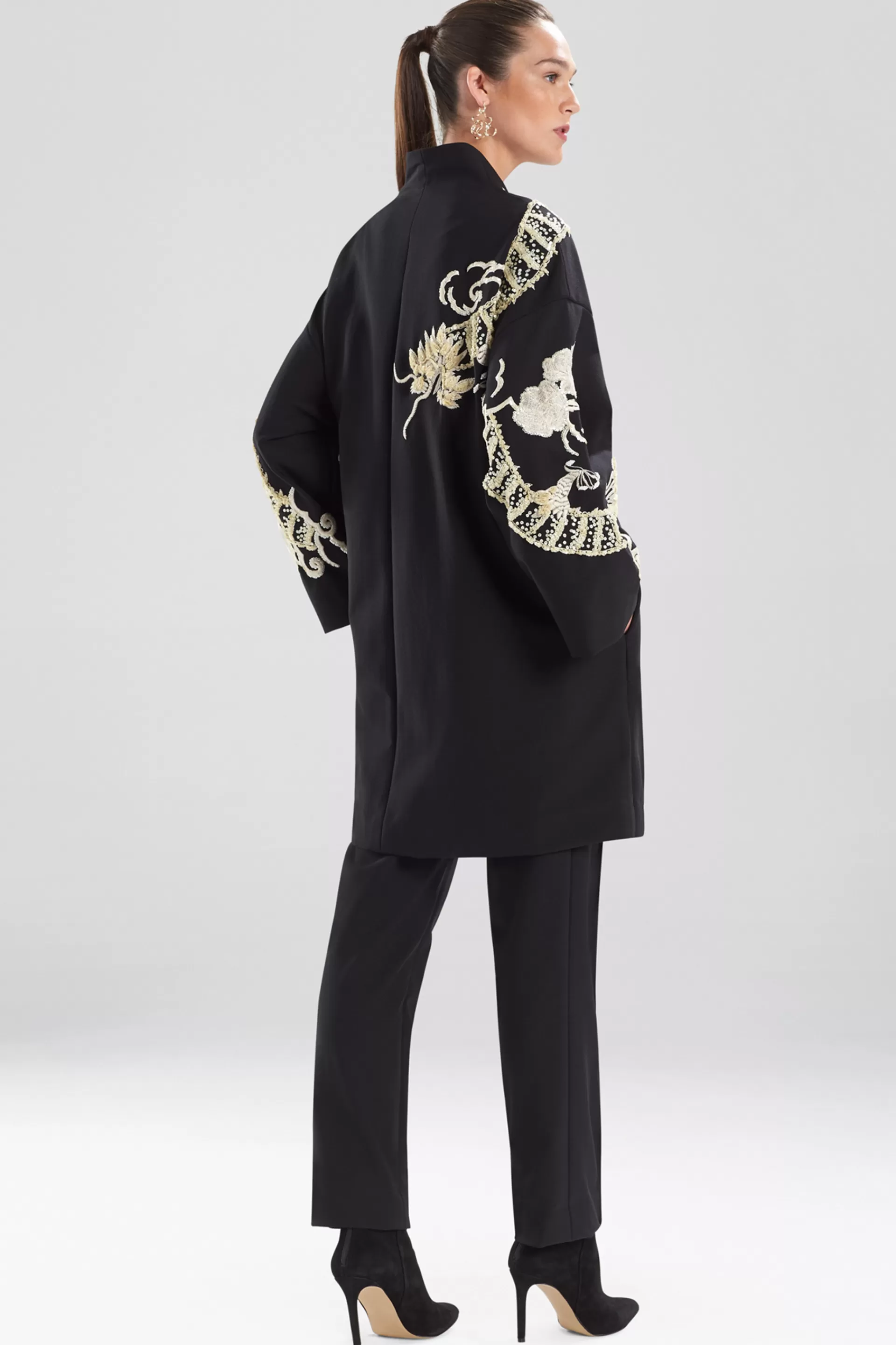 Natori Jackets & Outerwear<Compact Knit Crepe Embroidered Dragon Caban Jacket Black