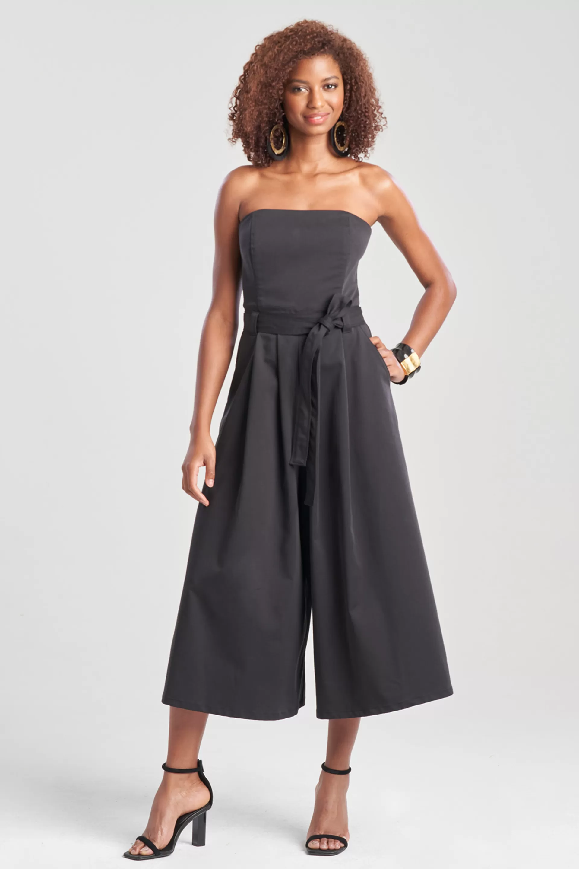 Natori Jumpsuits<Cotton Chino Bustier Belted Palazzo Jumpsuit Black