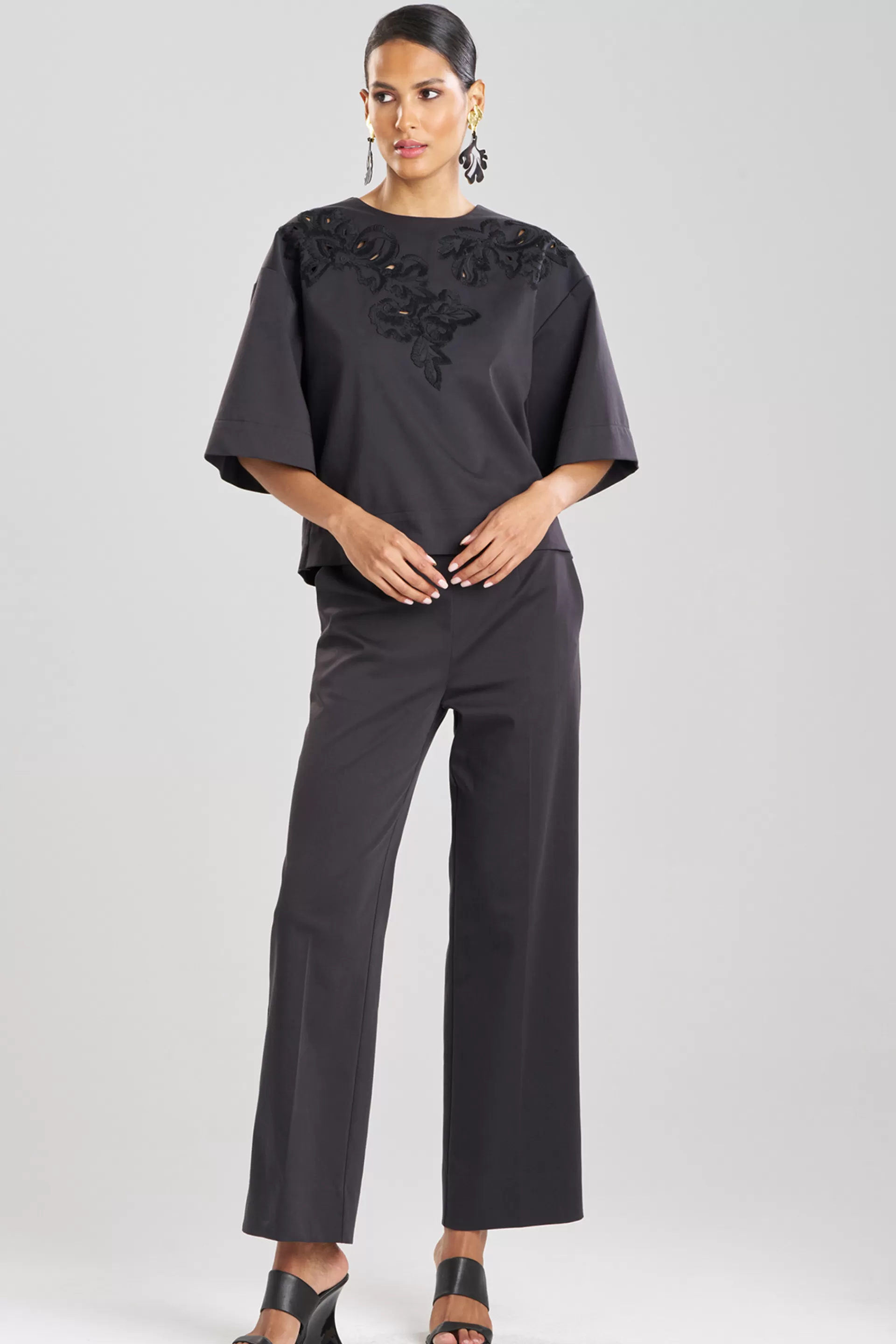 Natori Tops, Shirts & Tunics<Cotton Chino Embroidered Top Black