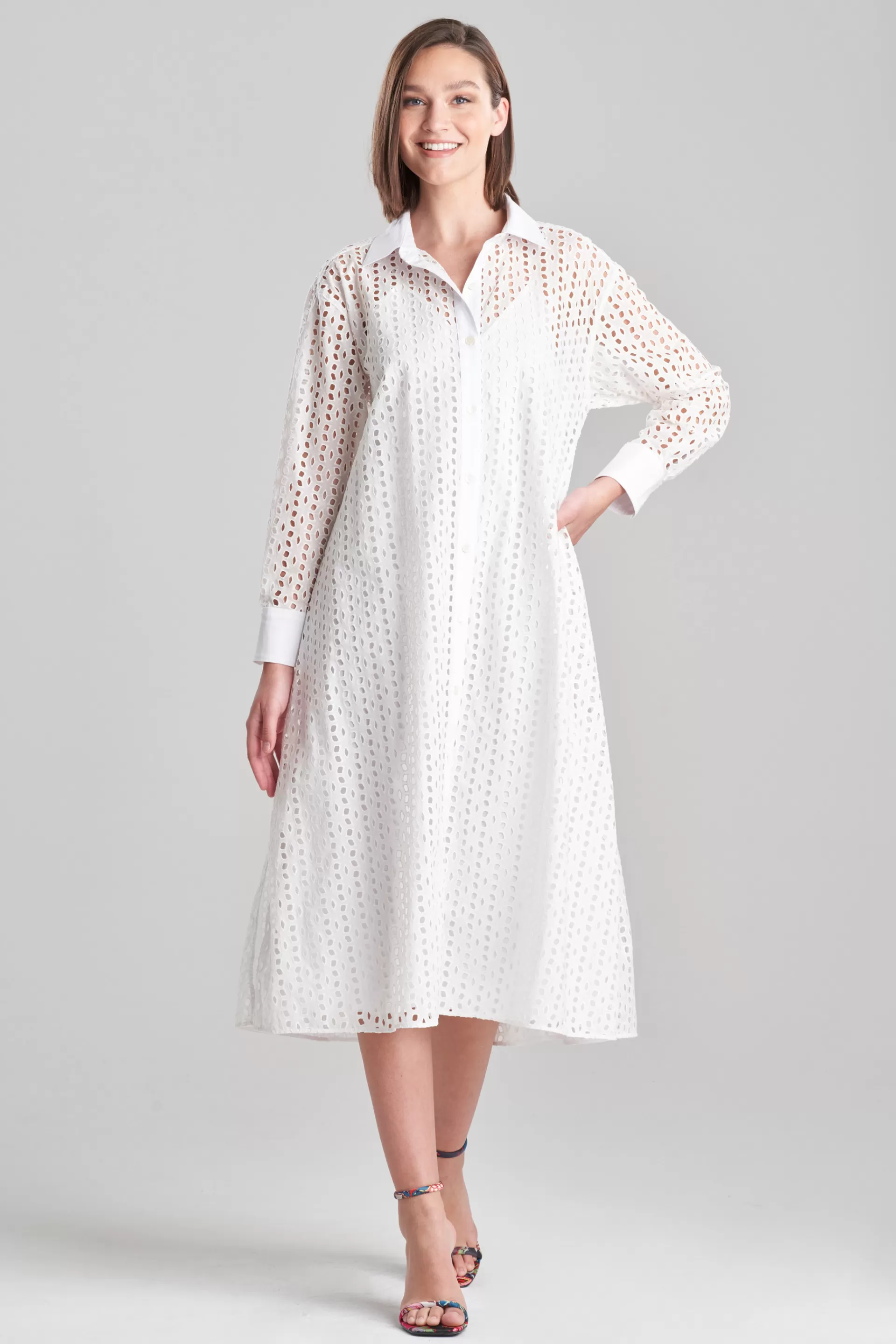 Natori Dresses<Cotton Eyelet Oversized Shirtdress