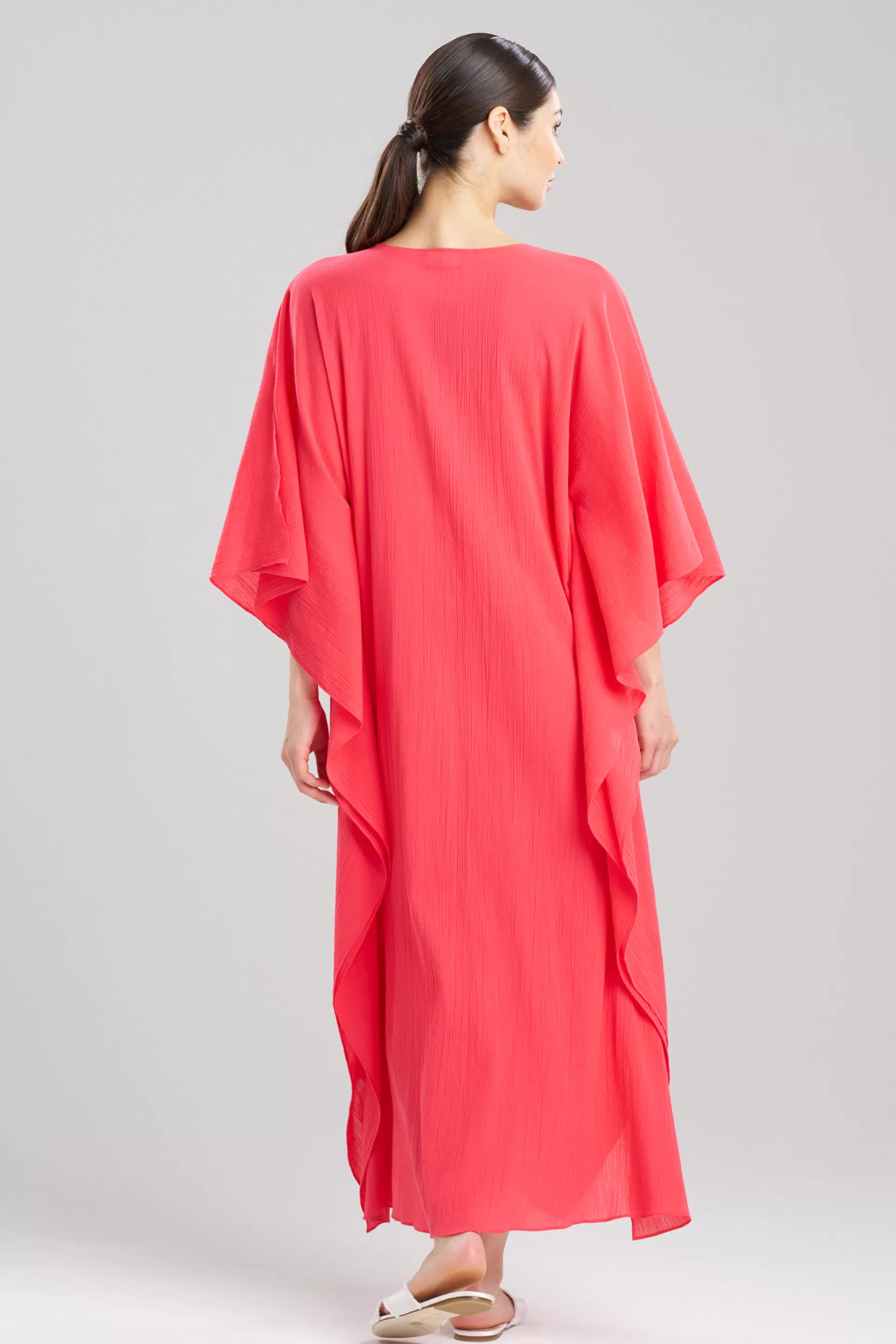 Natori Beach Caftans<Cotton Gauze Applique Caftan Hibiscus Pink