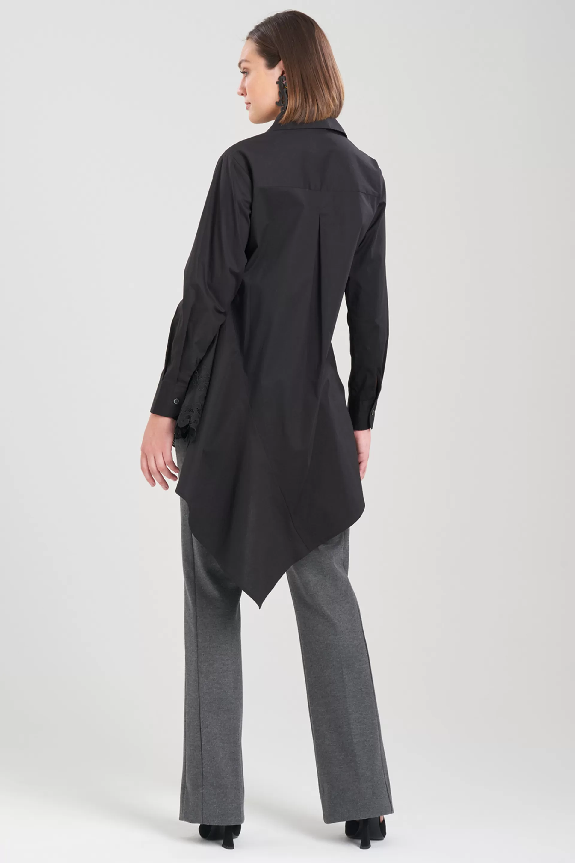 Natori Tops, Shirts & Tunics<Cotton Poplin Asymmetrical Embroidered Flounce Shirt Black