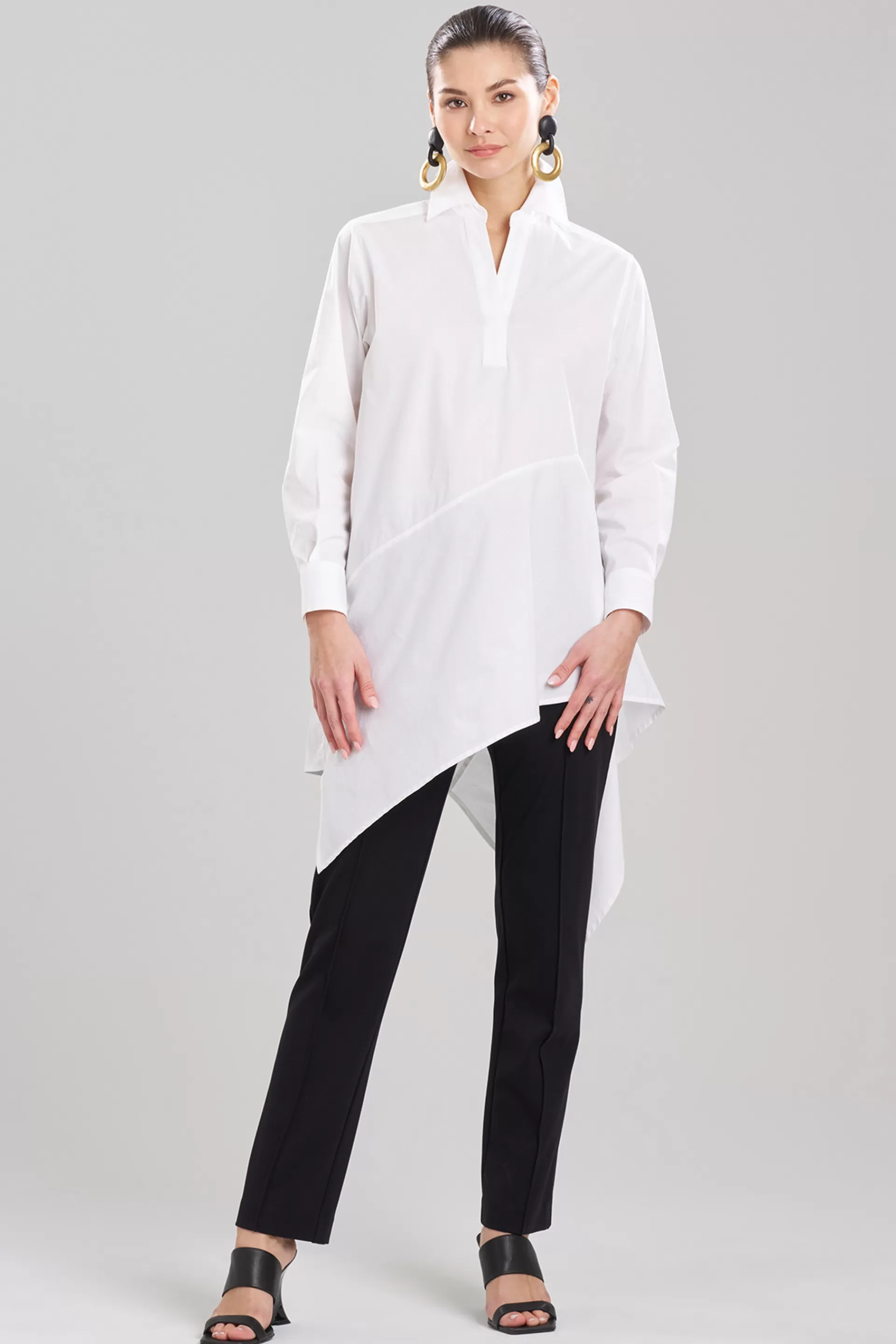 Natori Tops, Shirts & Tunics<Cotton Poplin Asymmetrical Flounce Shirt