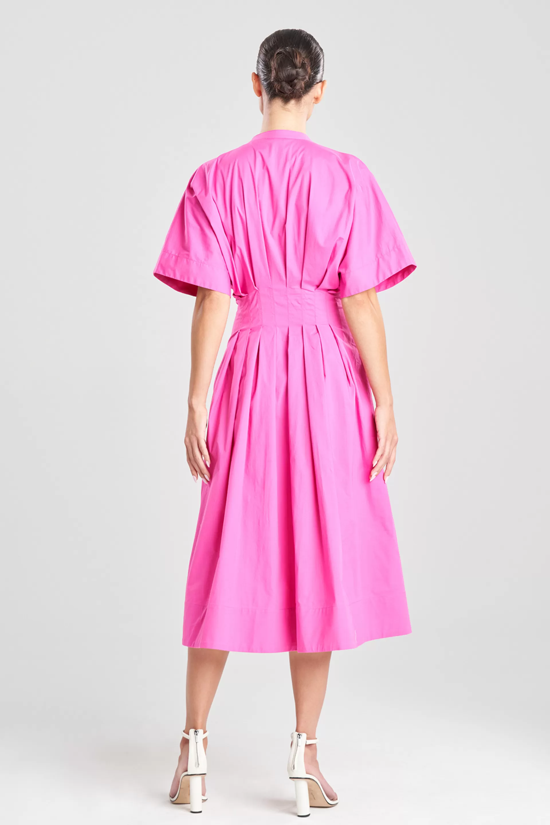 Natori Dresses | Wedding Guest Dresses<Cotton Poplin Cinched Mandarin Dress Pink Sapphire