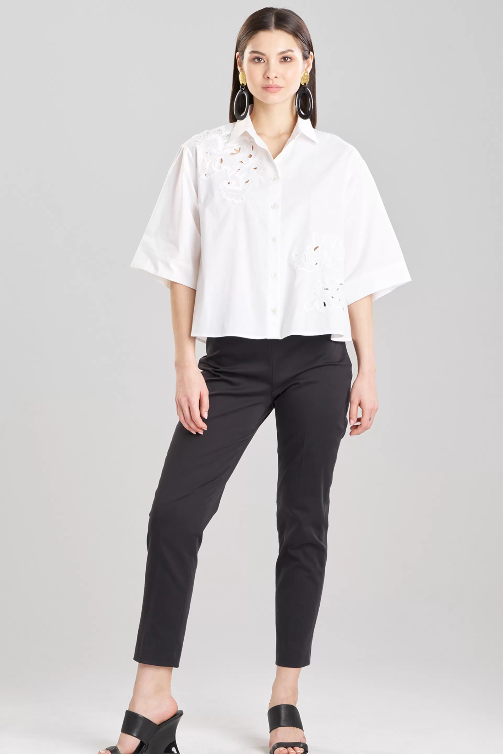 Natori Tops, Shirts & Tunics<Cotton Poplin Embroidered Cutout Trapeze Shirt White