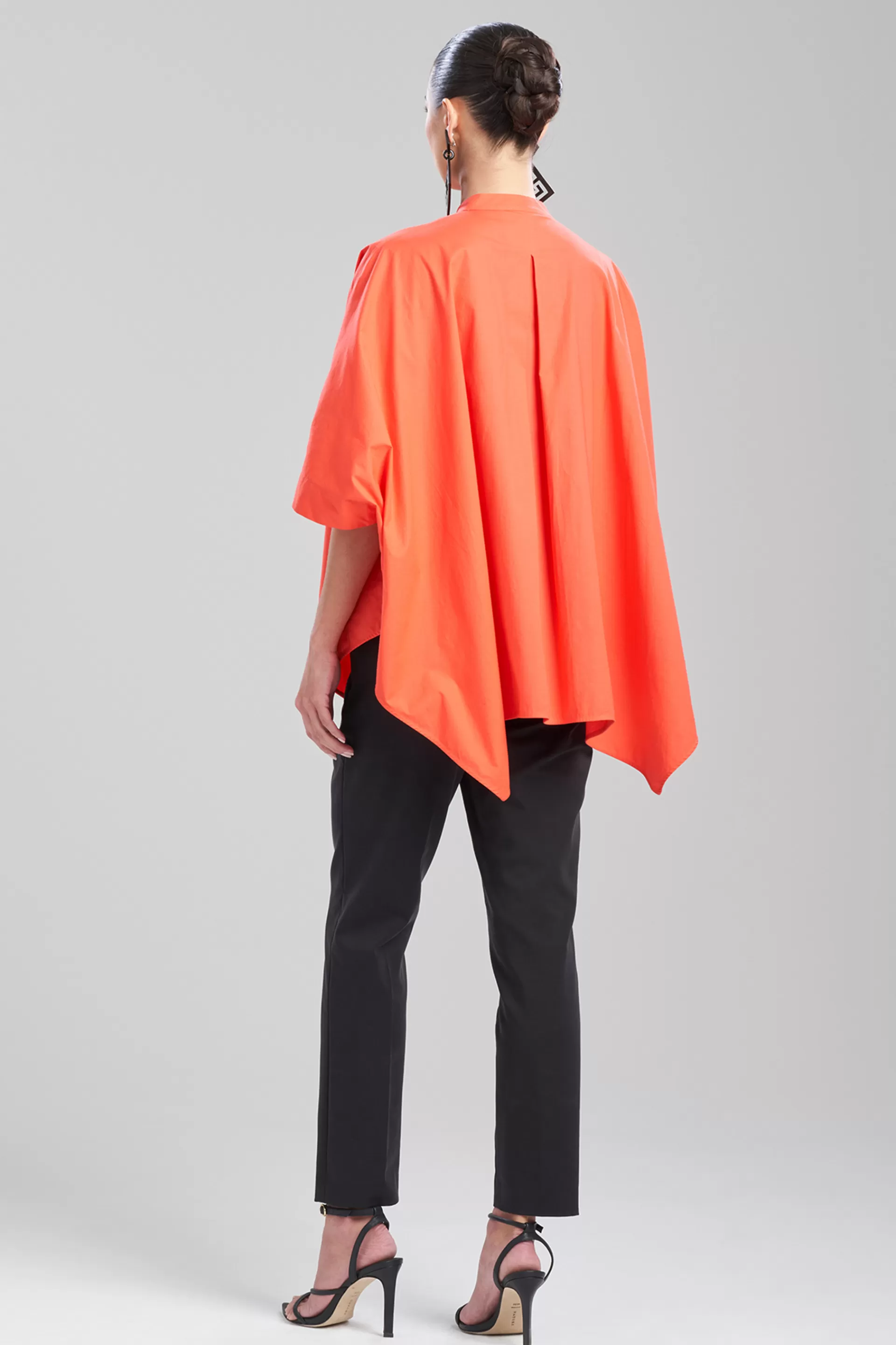 Natori Tops, Shirts & Tunics<Cotton Poplin Embroidered Mandarin Top Bright Heather Coral