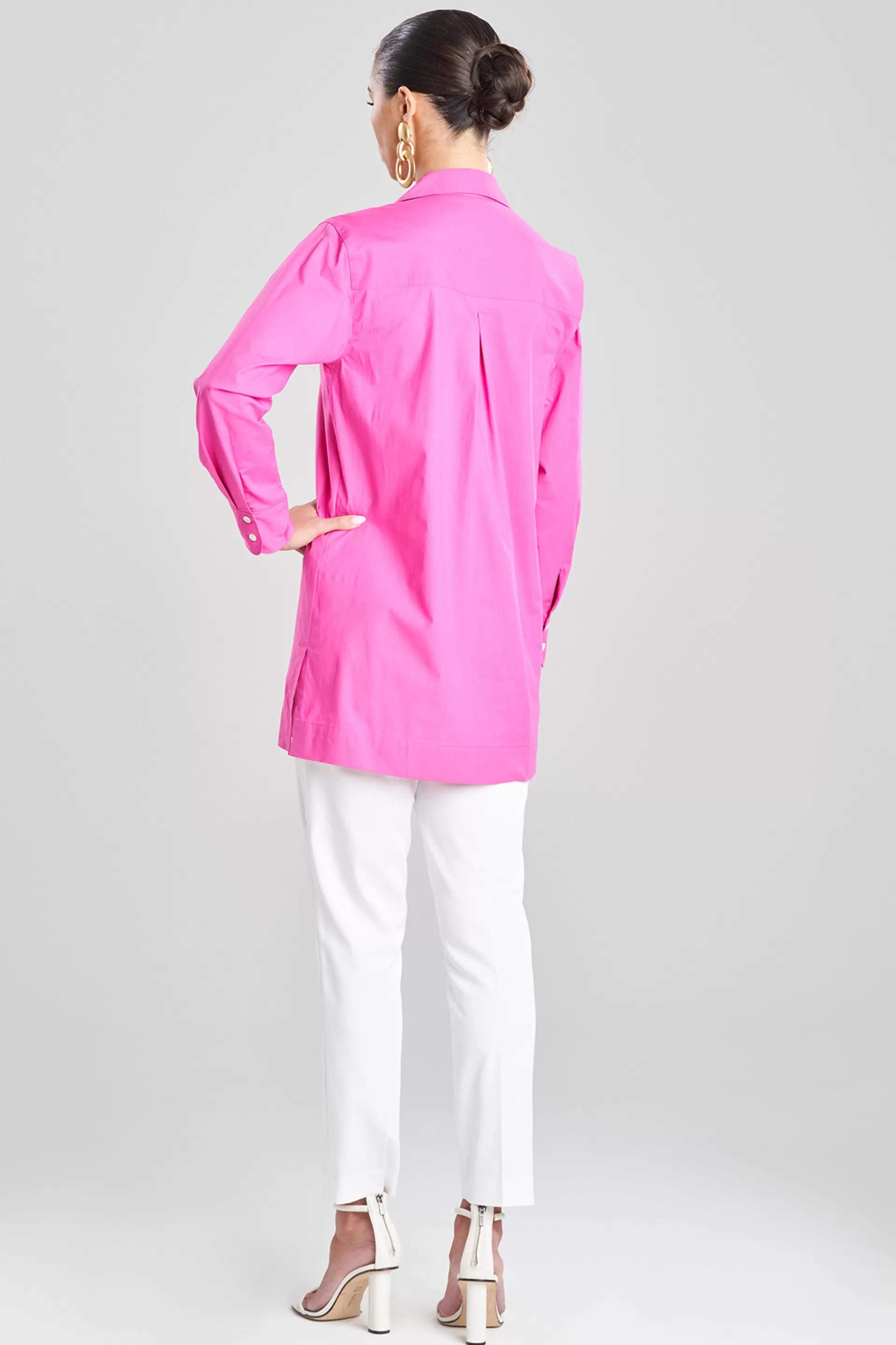 Natori Tops, Shirts & Tunics<Cotton Poplin Embroidered Oversized Top Pink Sapphire