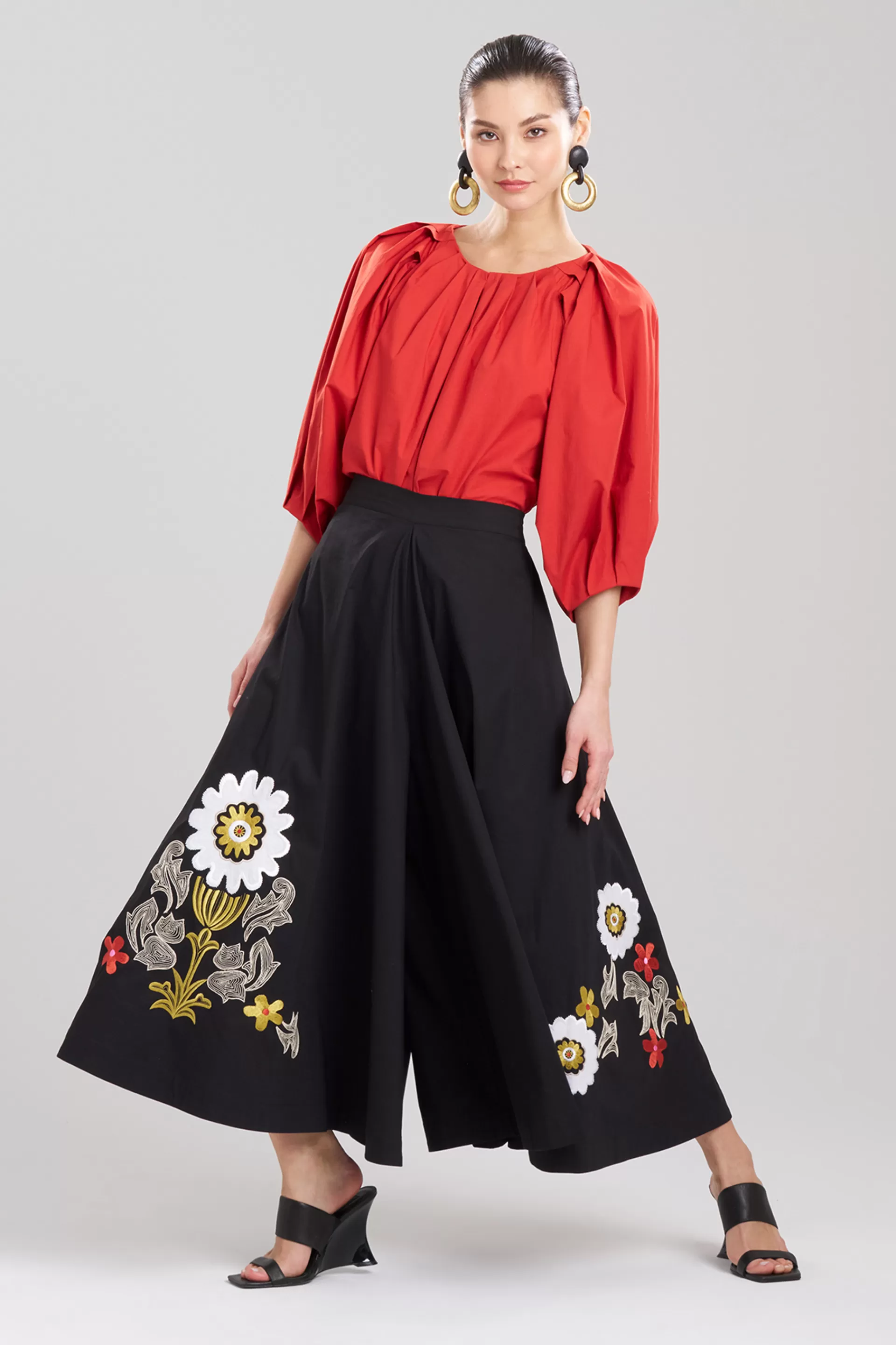 Natori Pants, Skirts & Shorts<Cotton Poplin Embroidered Palazzo Pants Black